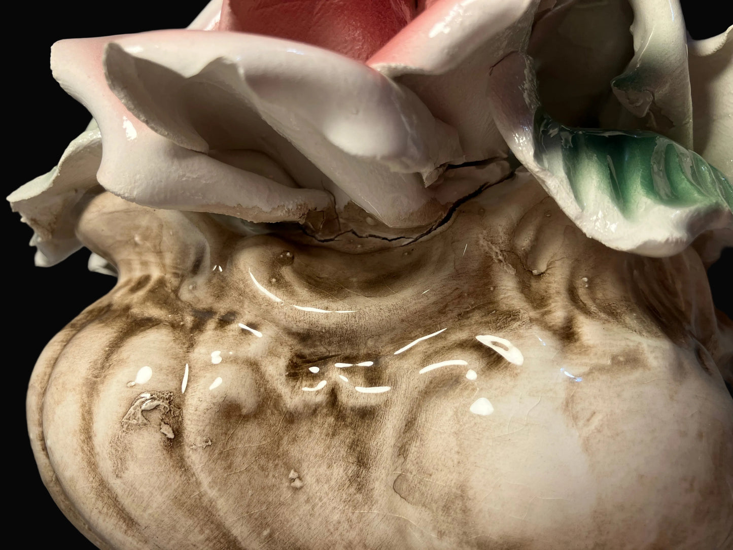Vintage Capodimonte Porcelain Roses in Vase Base