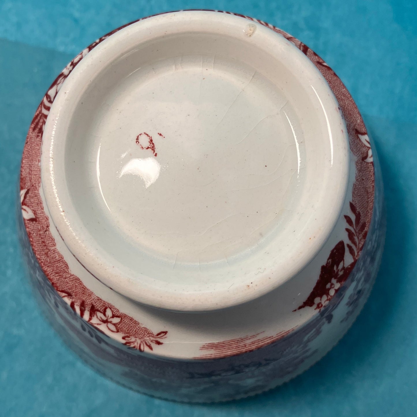 Antique Red Transferware Beehive Cup