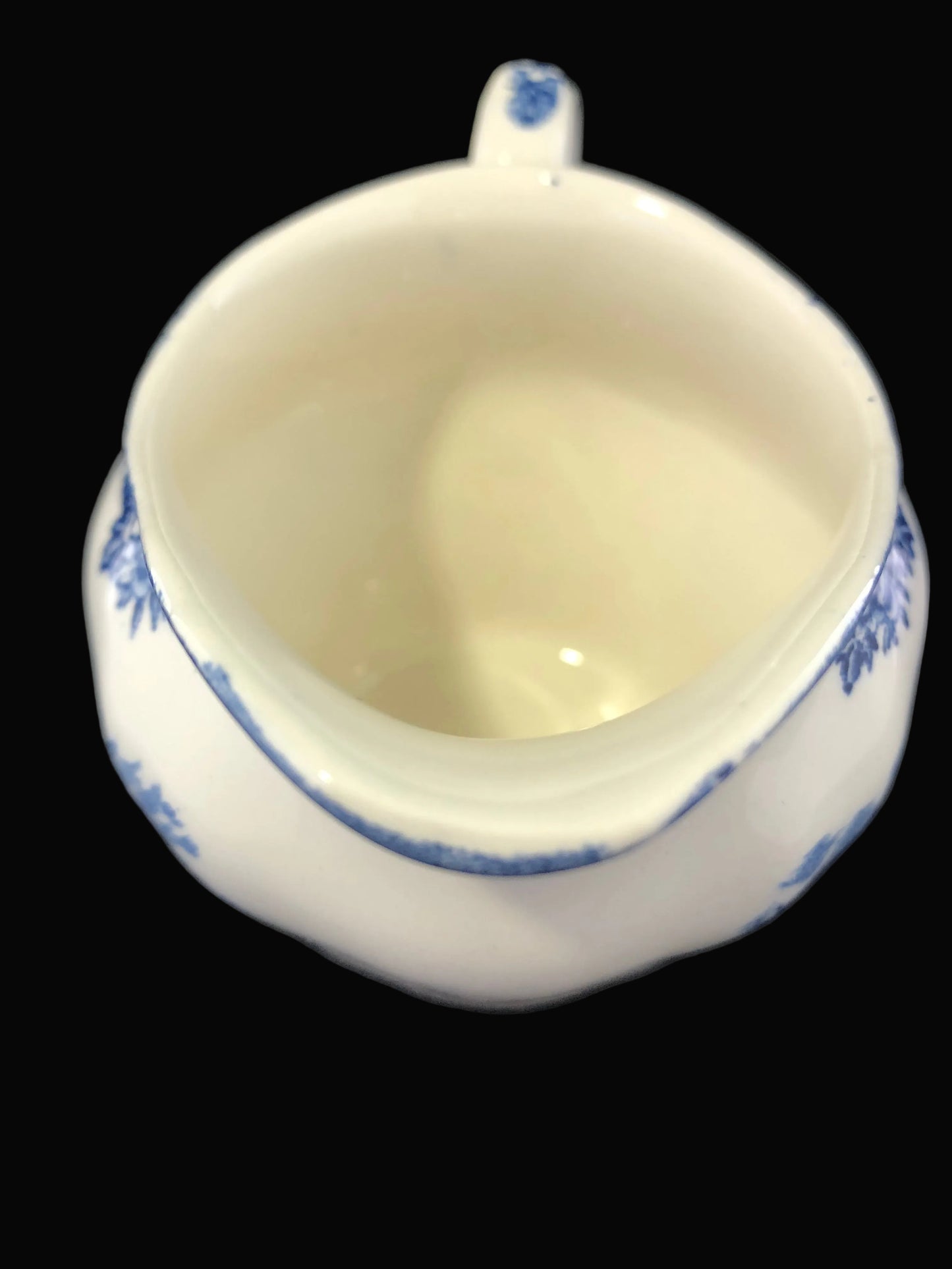 Vintage Staffordshire Blue & White Creamer – English Village Transferware Pitcher