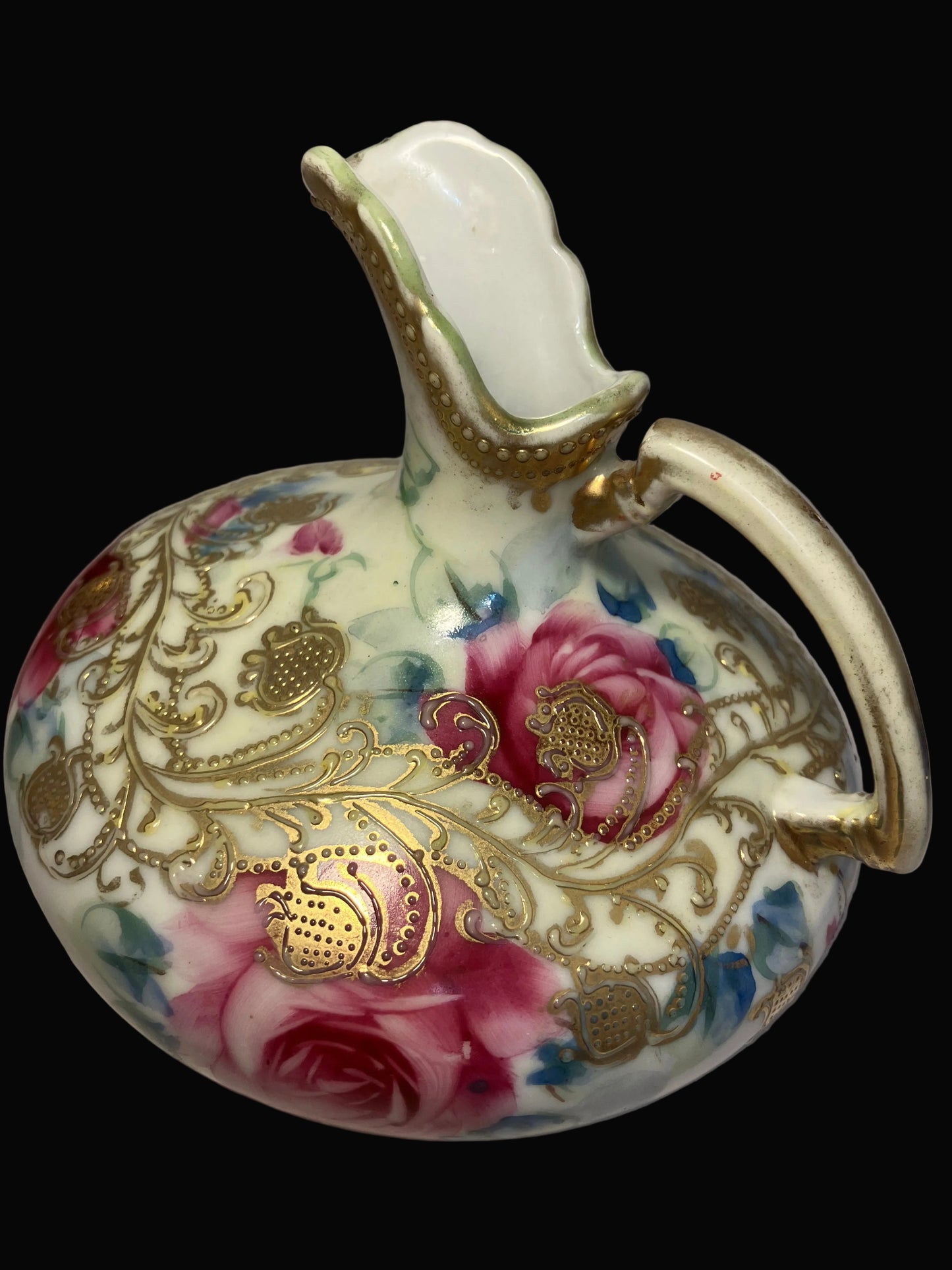 Antique Nippon Moriage Porcelain Ewer — Hand Painted Roses