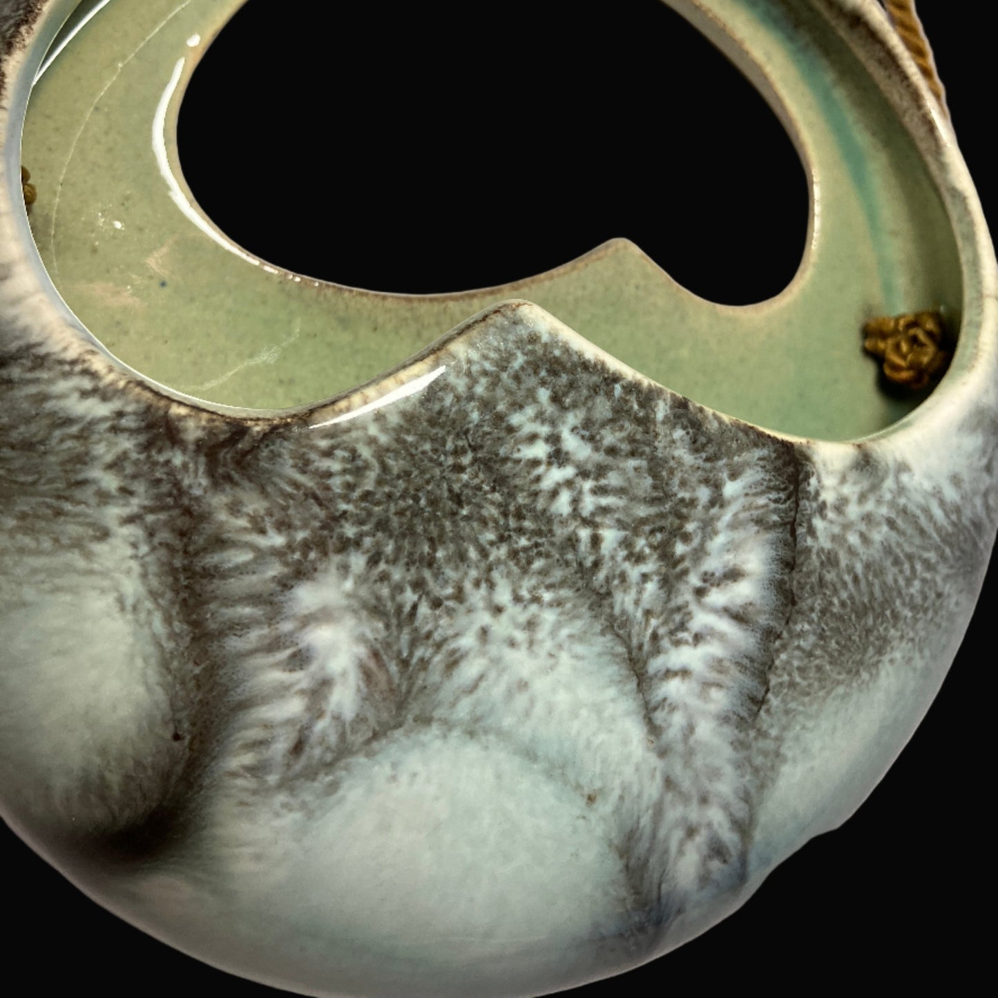 Mid Century Pottery Wall Pocket – Round Hanging Planter with Gold Cord