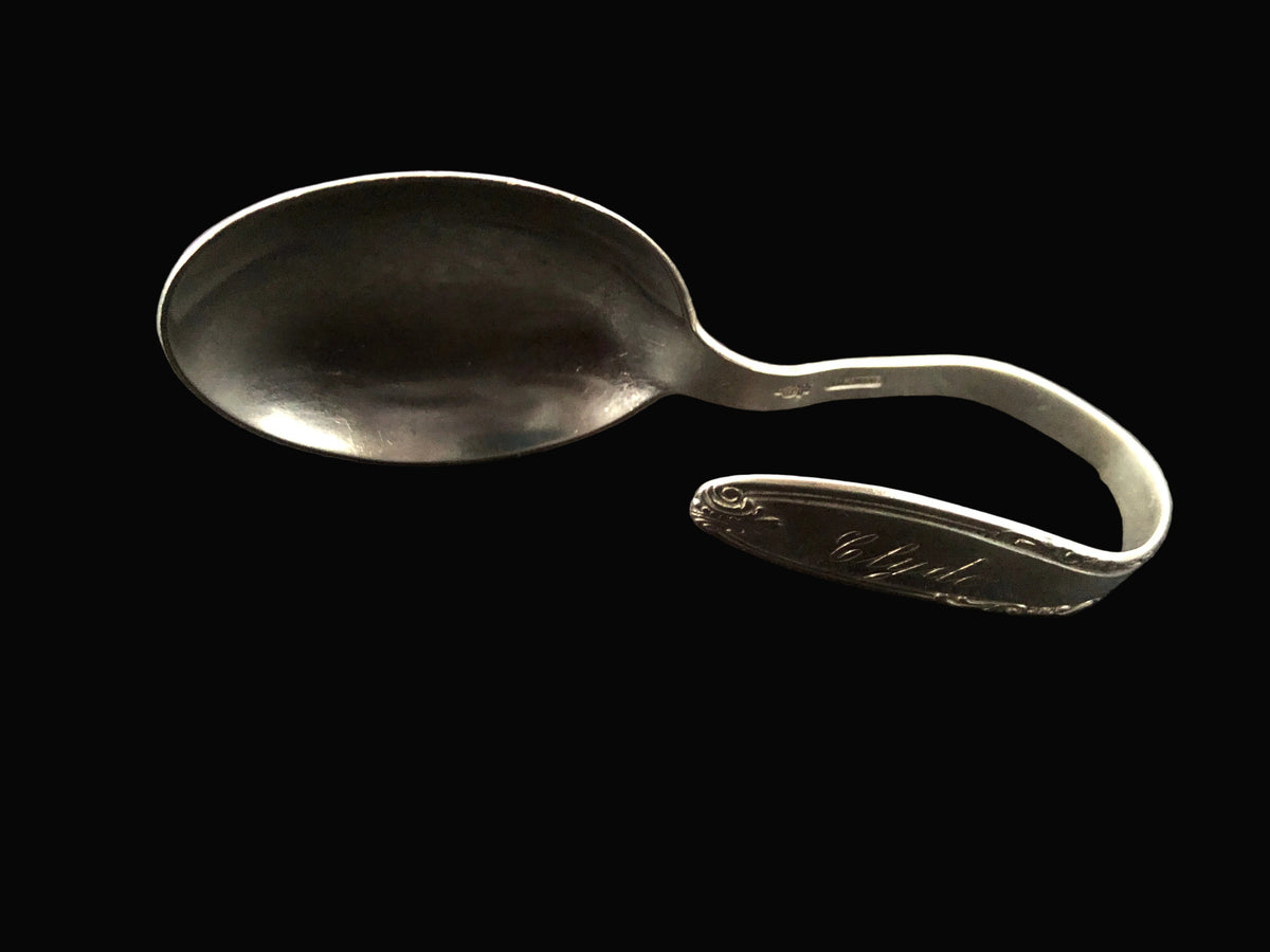 Antique Manchester Sterling Silver Baby Spoon – Leonore Pattern – Curved Handle