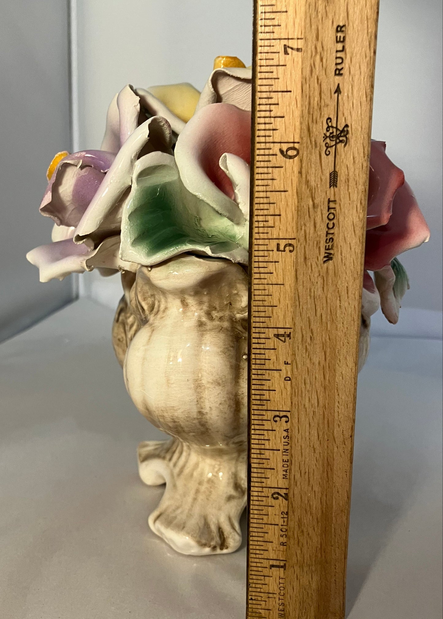 Vintage Capodimonte Porcelain Roses in Vase Base