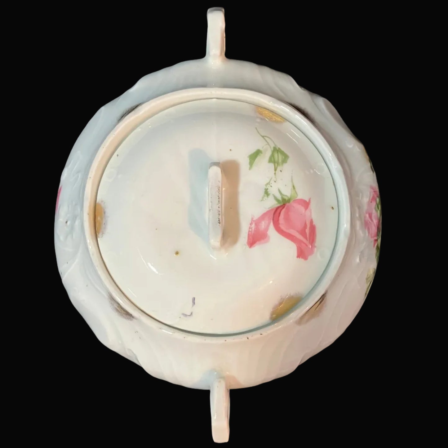 Antique Victorian Sugar Bowl with Lid – German Style Porcelain – Rose Floral Design