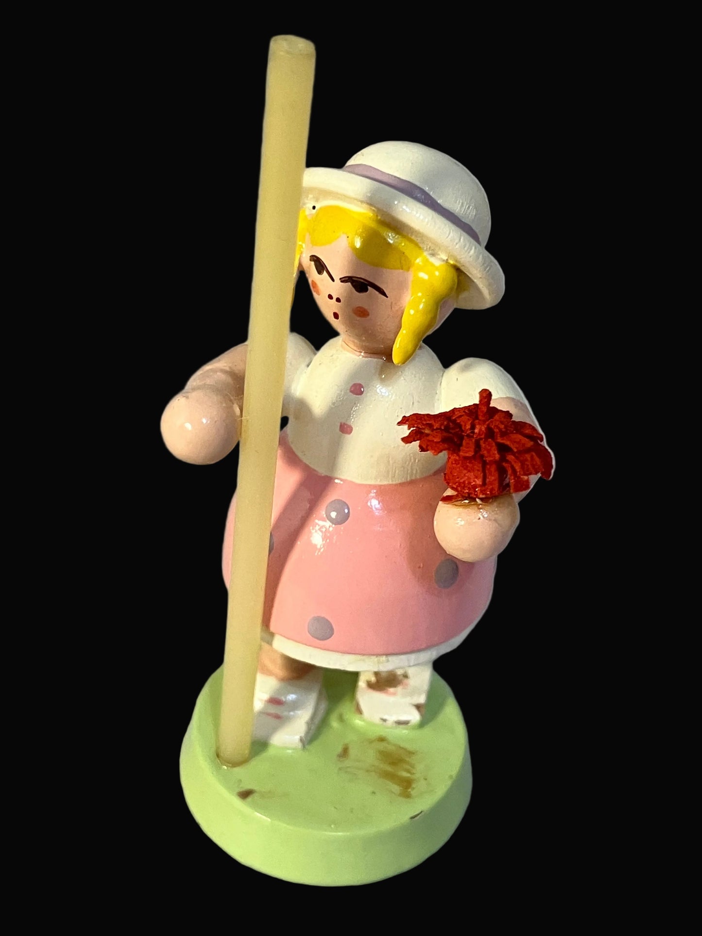 Vintage Erzgebirge Wooden Number Holder Figures — Boy & Girl, Made in Germany