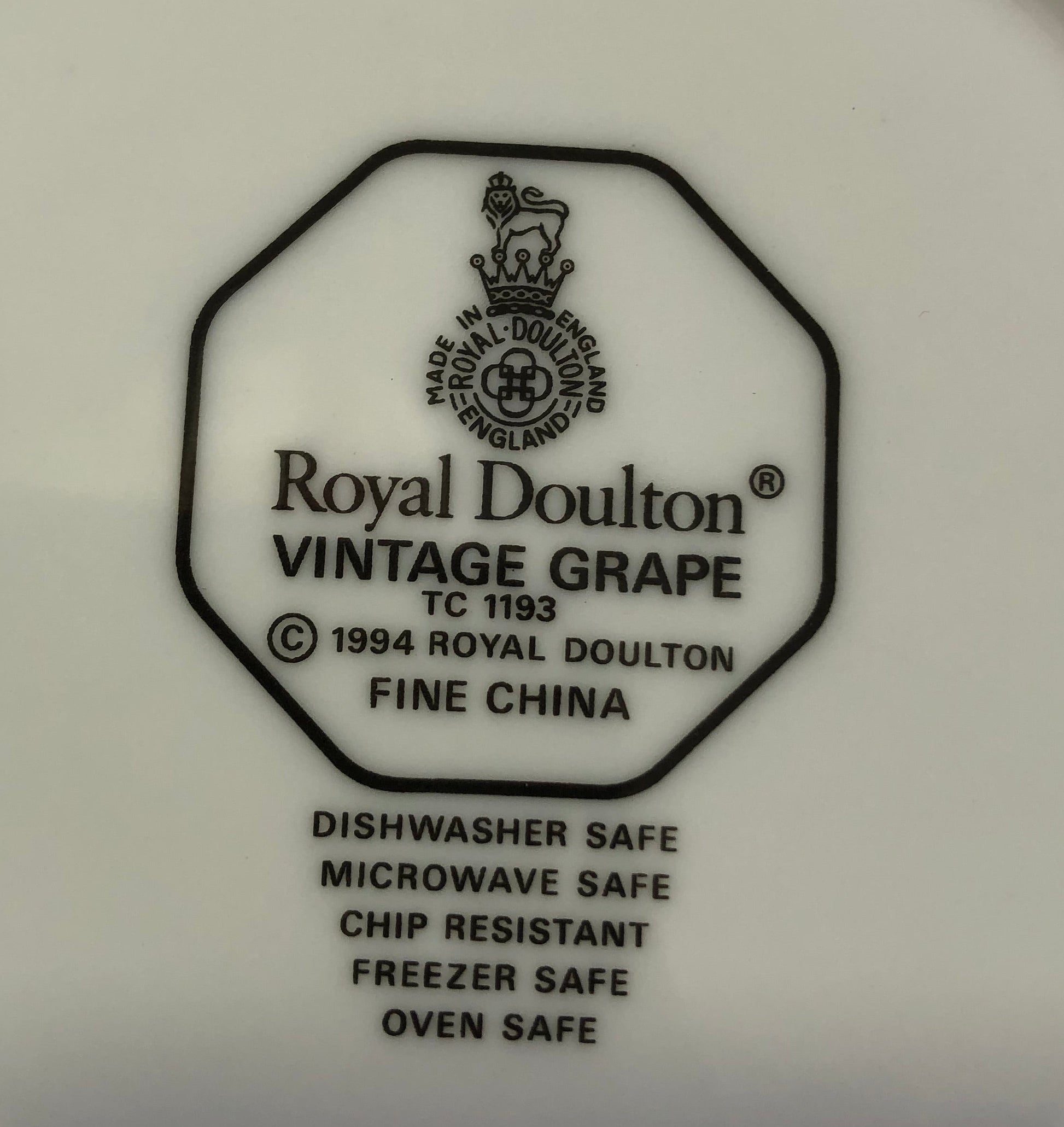Royal Doulton logo on the bottom of a white ceramic item