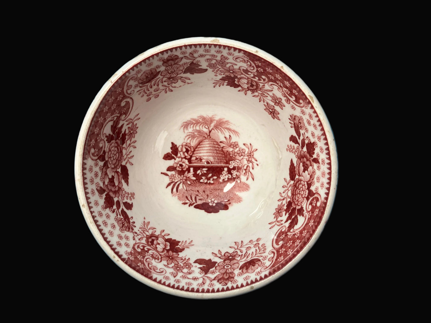 Antique Red Transferware Beehive Cup
