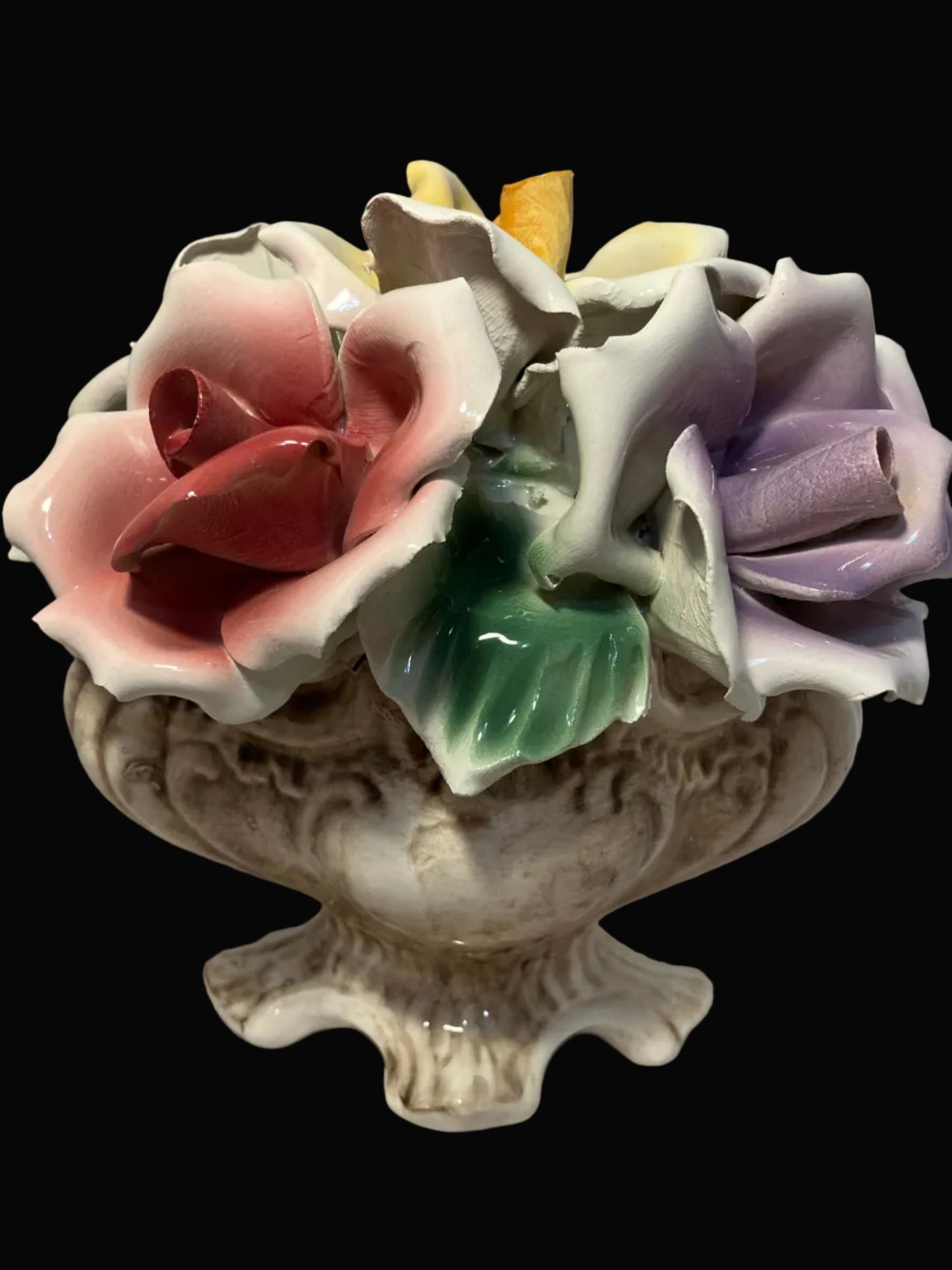Vintage Capodimonte Porcelain Roses in Vase Base
