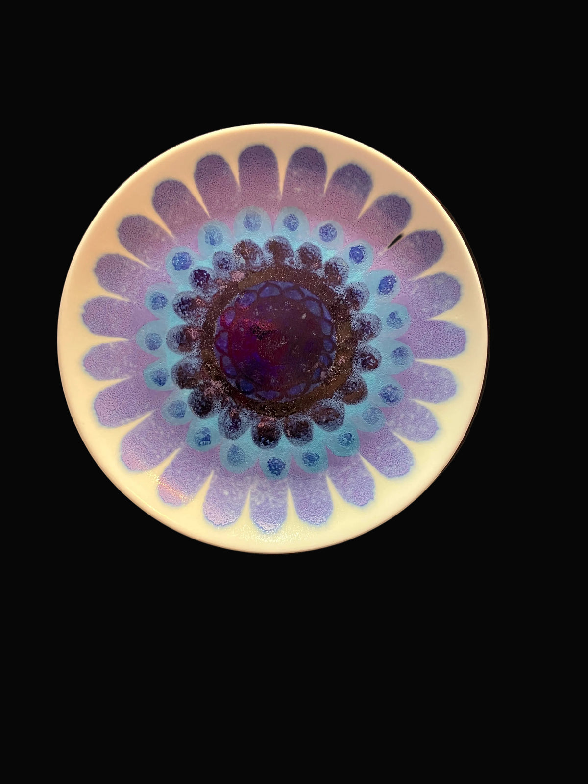 Vintage Arabia Finland Glow Plate Mid Century Modern Blue Flower Purple Lavender Finnish Pottery Salad Side
