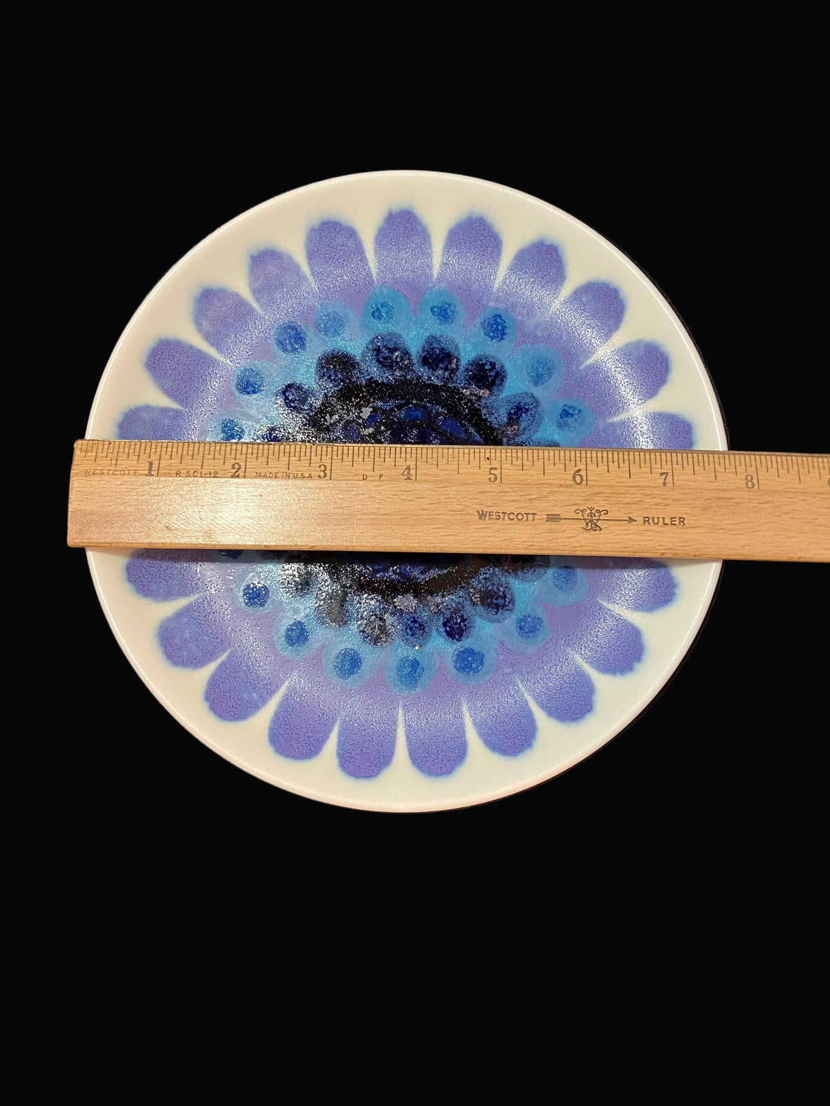 Vintage Arabia Finland Glow Plate Mid Century Modern Blue Flower Purple Lavender Finnish Pottery Salad Side