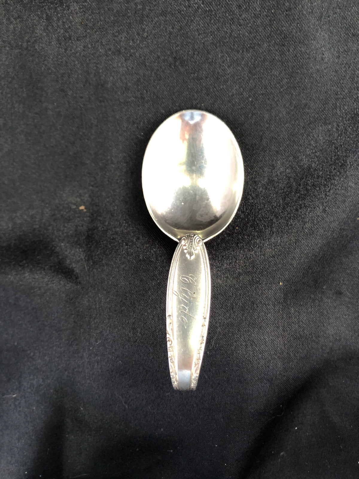 Antique Manchester Sterling Silver Baby Spoon – Leonore Pattern – Curved Handle