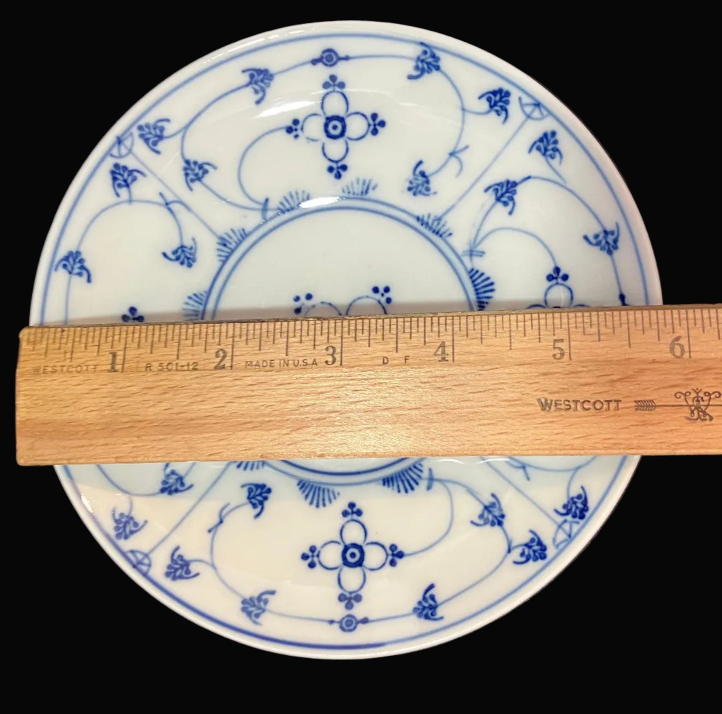 Vintage Moschendorf Bavaria Cup and Saucer Set – Strawflower Blue & White Porcelain – Set of 4