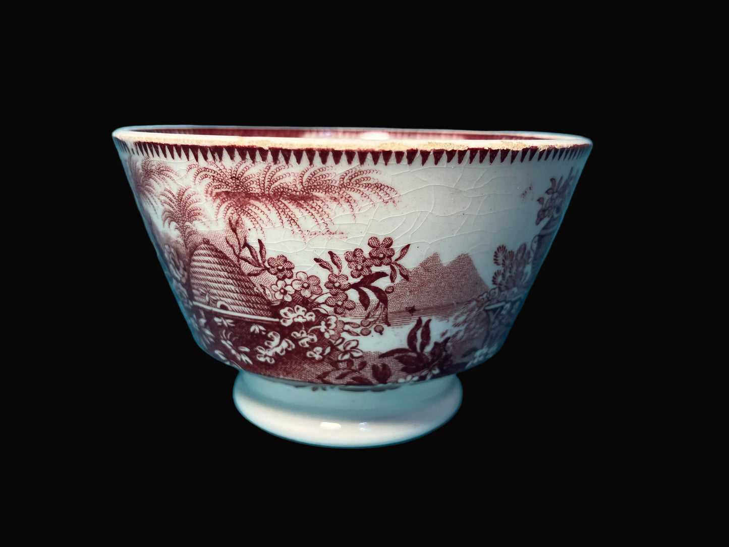 Antique Red Transferware Beehive Cup