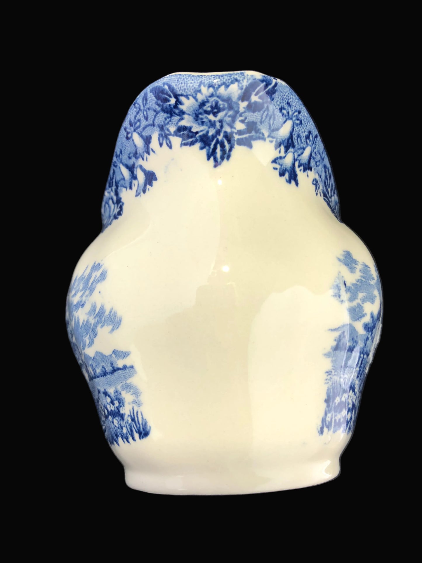 Vintage Staffordshire Blue & White Creamer – English Village Transferware Pitcher
