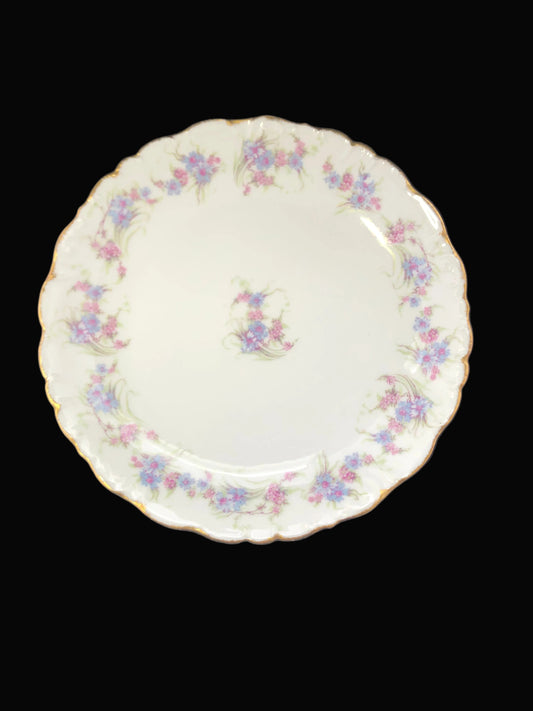 Antique Limoges Elite Works Plate, Bawo & Dotter France Porcelain, Blue Pink Floral Lunch Plate