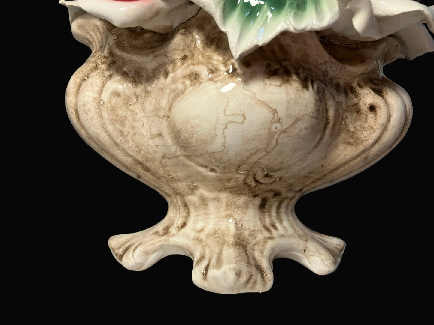 Vintage Capodimonte Porcelain Roses in Vase Base