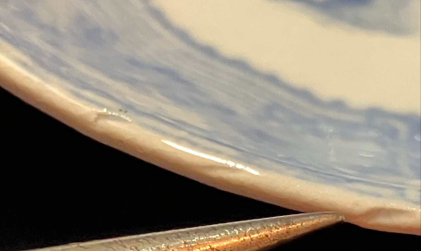 Antique Ontario Lake Pattern Porcelain Saucers – Set of 2 – Blue & White Transferware – Mid-1800s