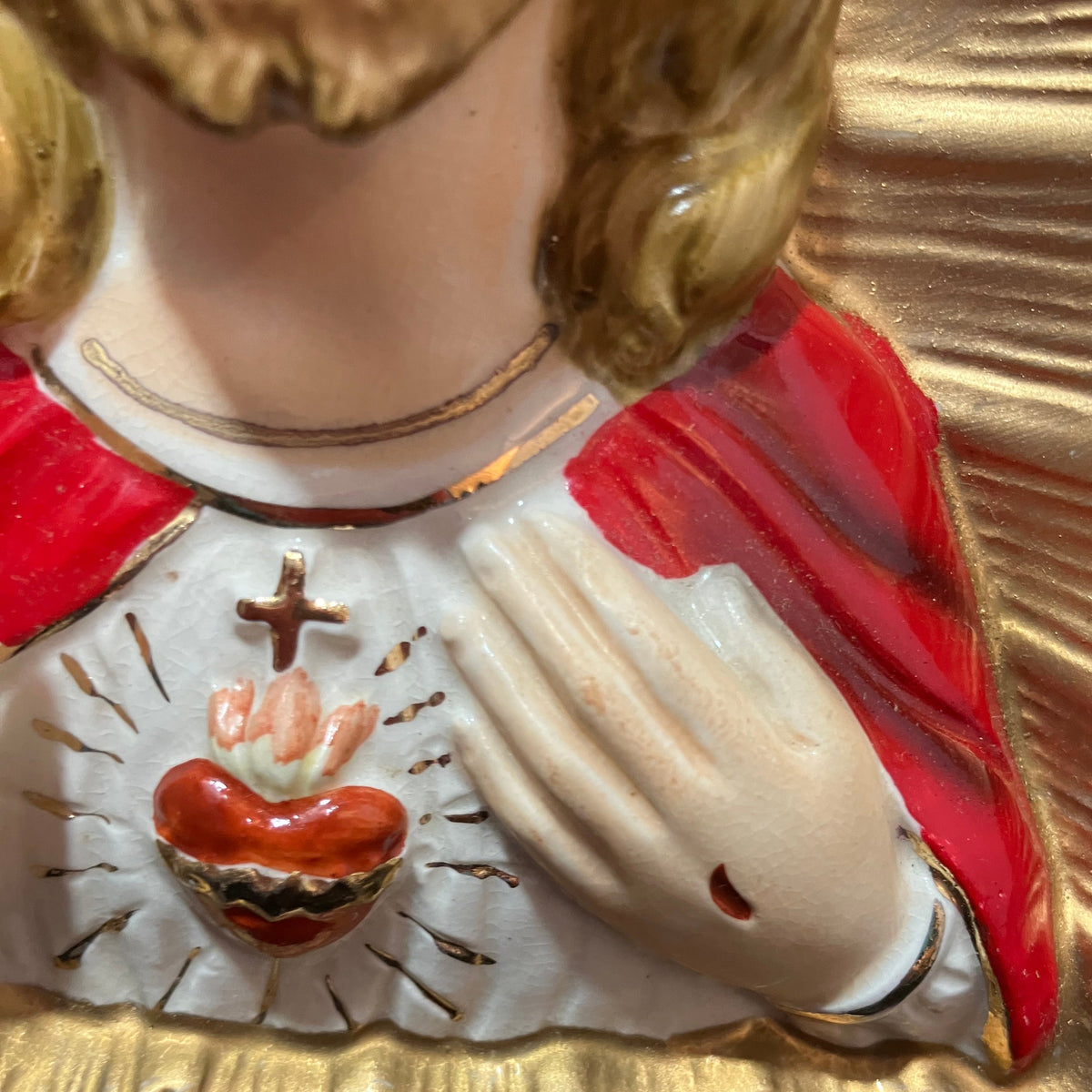Vintage Sacred Heart of Jesus Wall Plaque – Catholic Religious Art – 1950s-60s Japan Ceramic