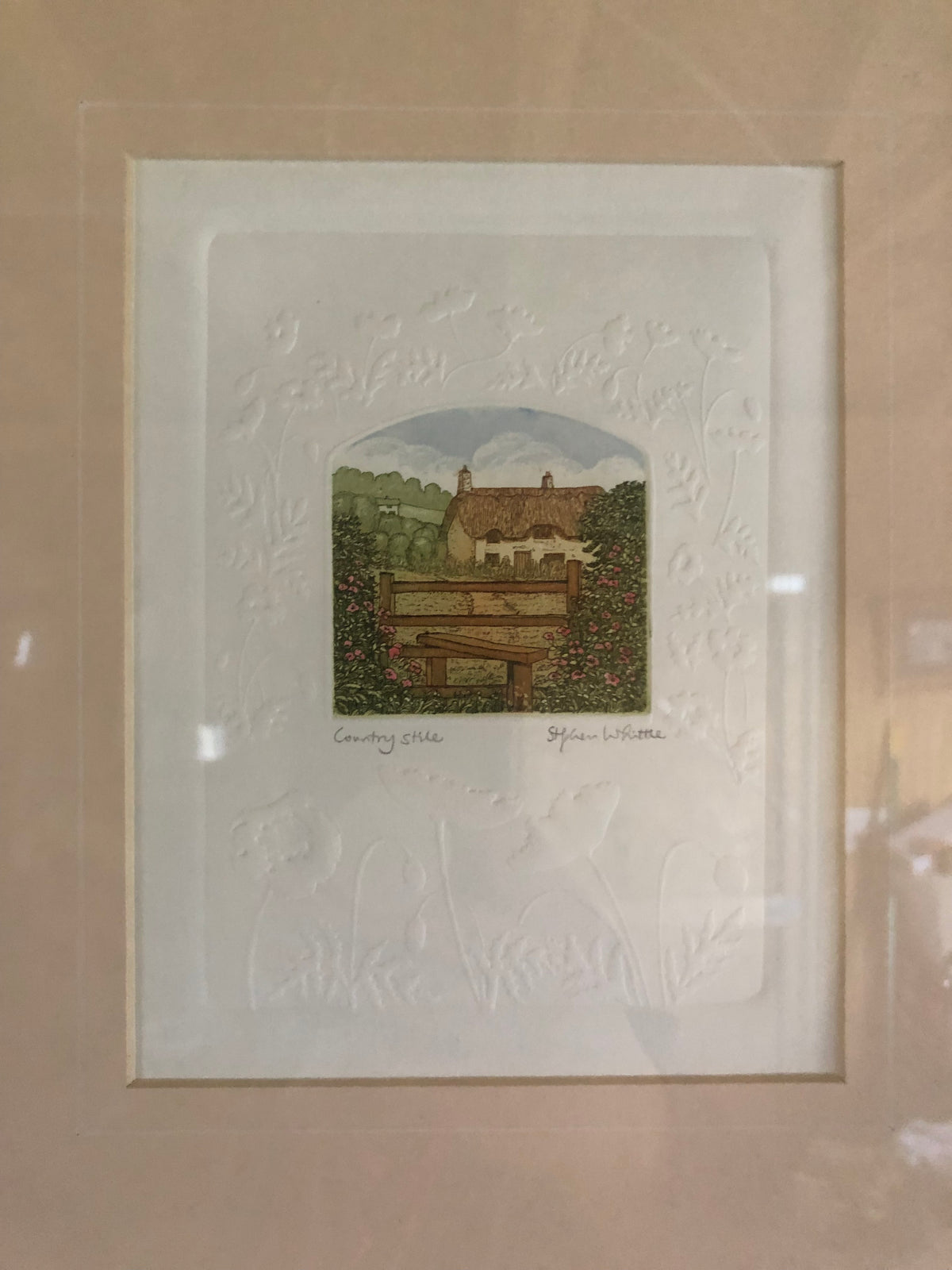 Vintage Stephen Whittle Country Stile Etching Signed Cottage Art Print Embossed Detail Wooden Framed
