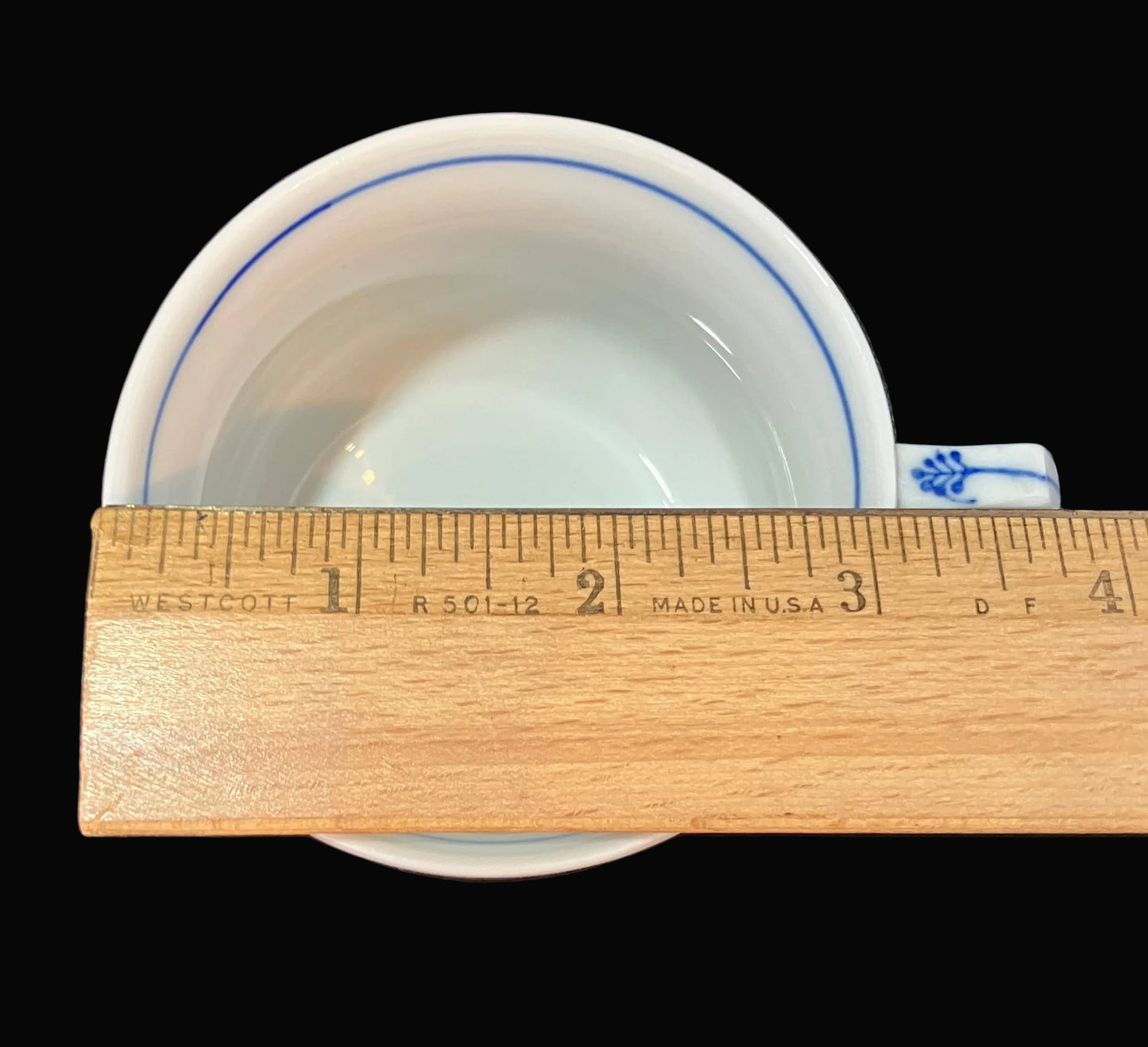 Vintage Moschendorf Bavaria Cup and Saucer Set – Strawflower Blue & White Porcelain – Set of 4