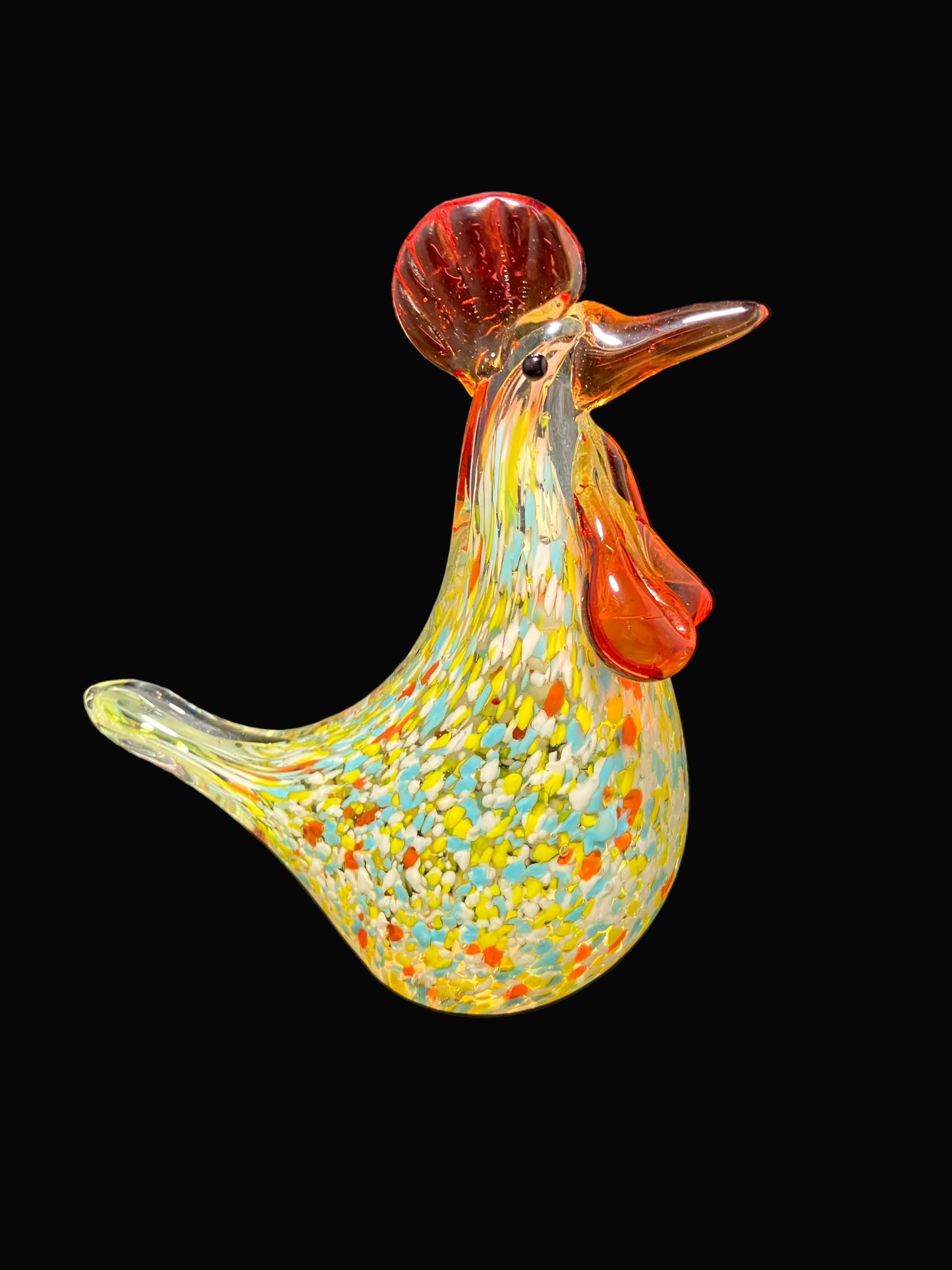 Vintage Murano Style Hand Blown Glass Hen & Rooster Paperweights – Confetti Glass Chicken Pair