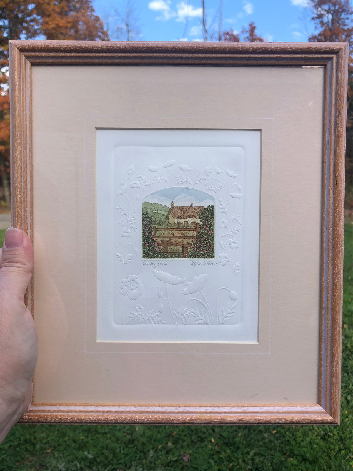 Vintage Stephen Whittle Country Stile Etching Signed Cottage Art Print Embossed Detail Wooden Framed