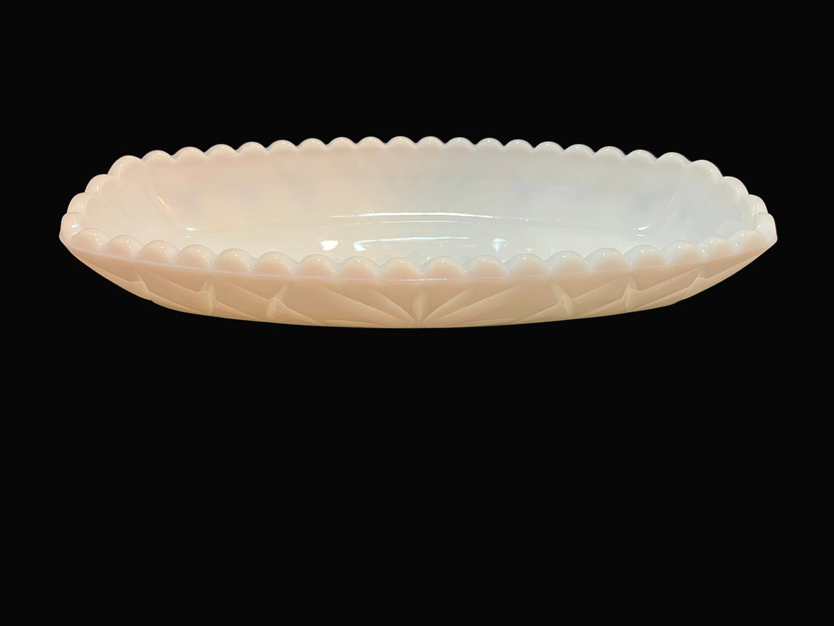 Vintage Hazel Atlas Pineapple Cut Milk Glass Celery Dish Platonite White Glass Mid Century Rectangular Serving Dish Trinket Tray 9.5 Inch