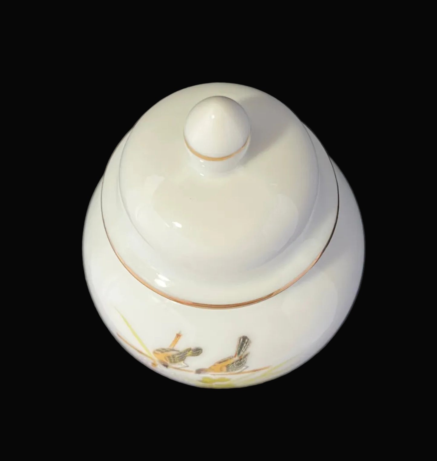 Vintage Mini Ginger Jar with Lid, Made in Japan, Bird & Floral Porcelain Jar