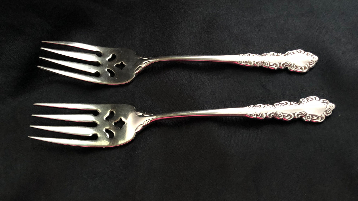 Vintage Oneida Shelley Salad Forks Set of 2 Stainless Steel Floral Pierced Flatware