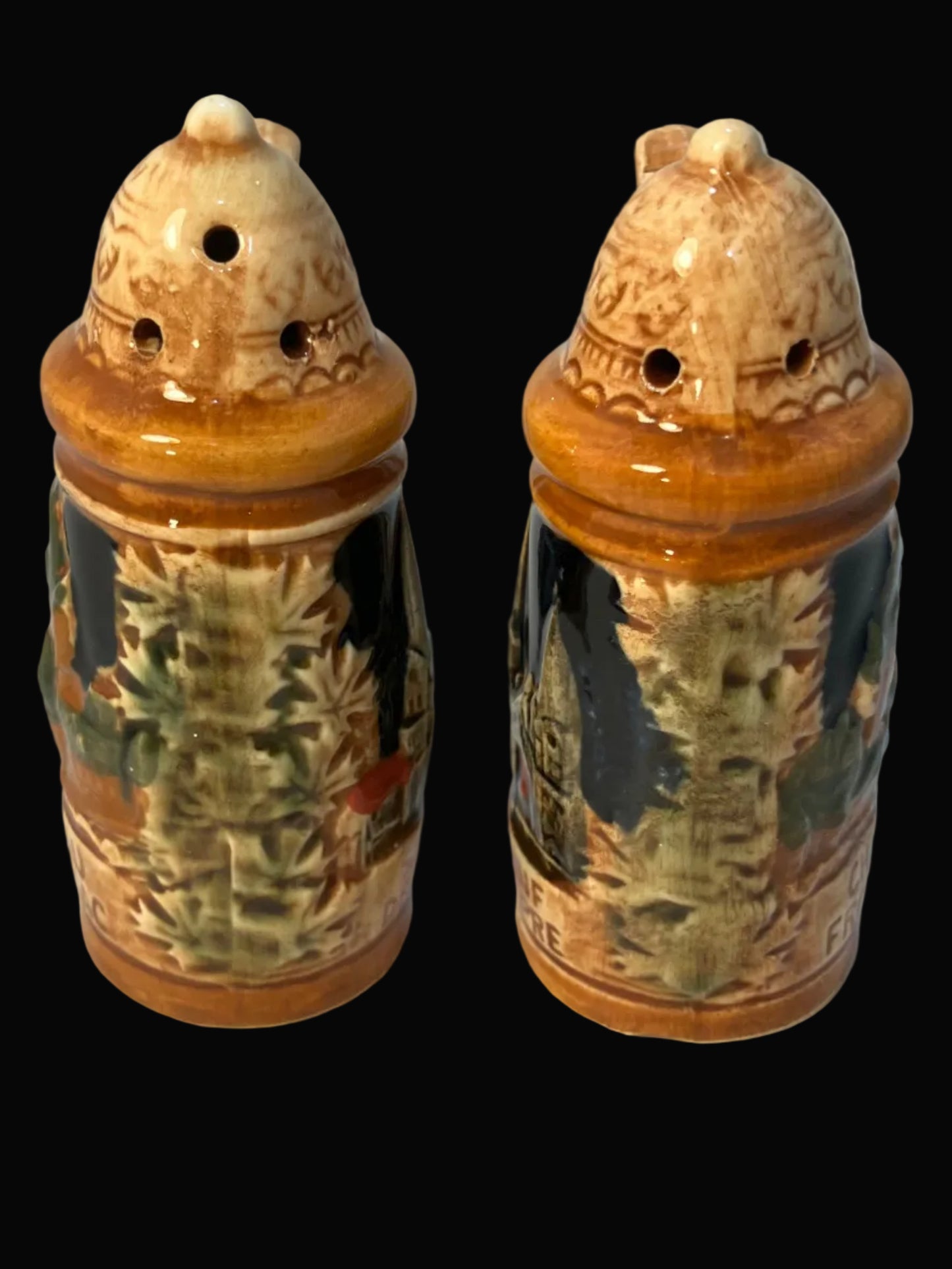Vintage Sanyo Japan Chateau Frontenac Salt and Pepper Shakers, German Beer Stein Shape, Ceramic Souvenir Set, Mid Century Kitchen Decor