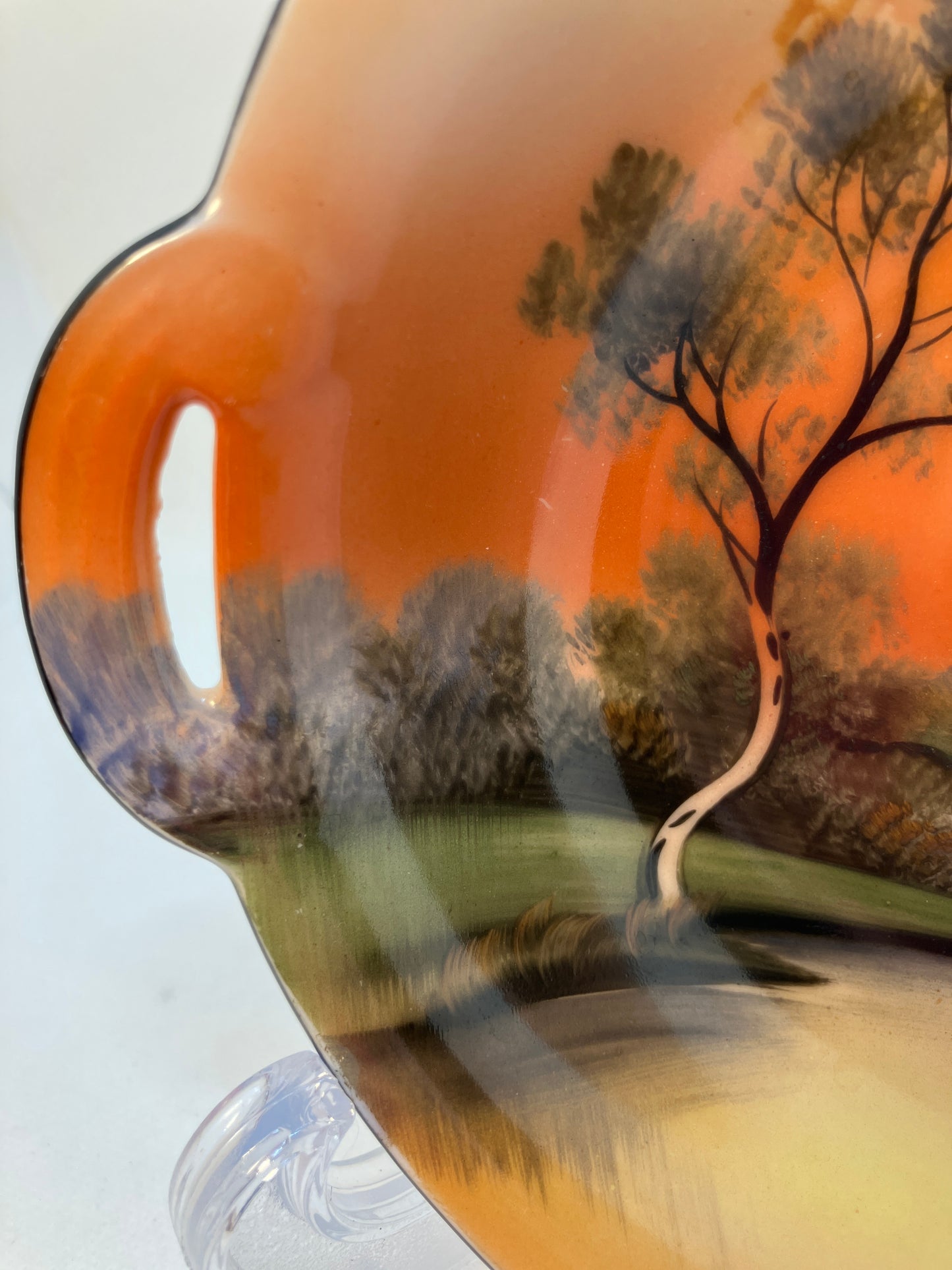 Vintage Noritake Hand-Painted Bowl with Handles and Sunset Lake Scene