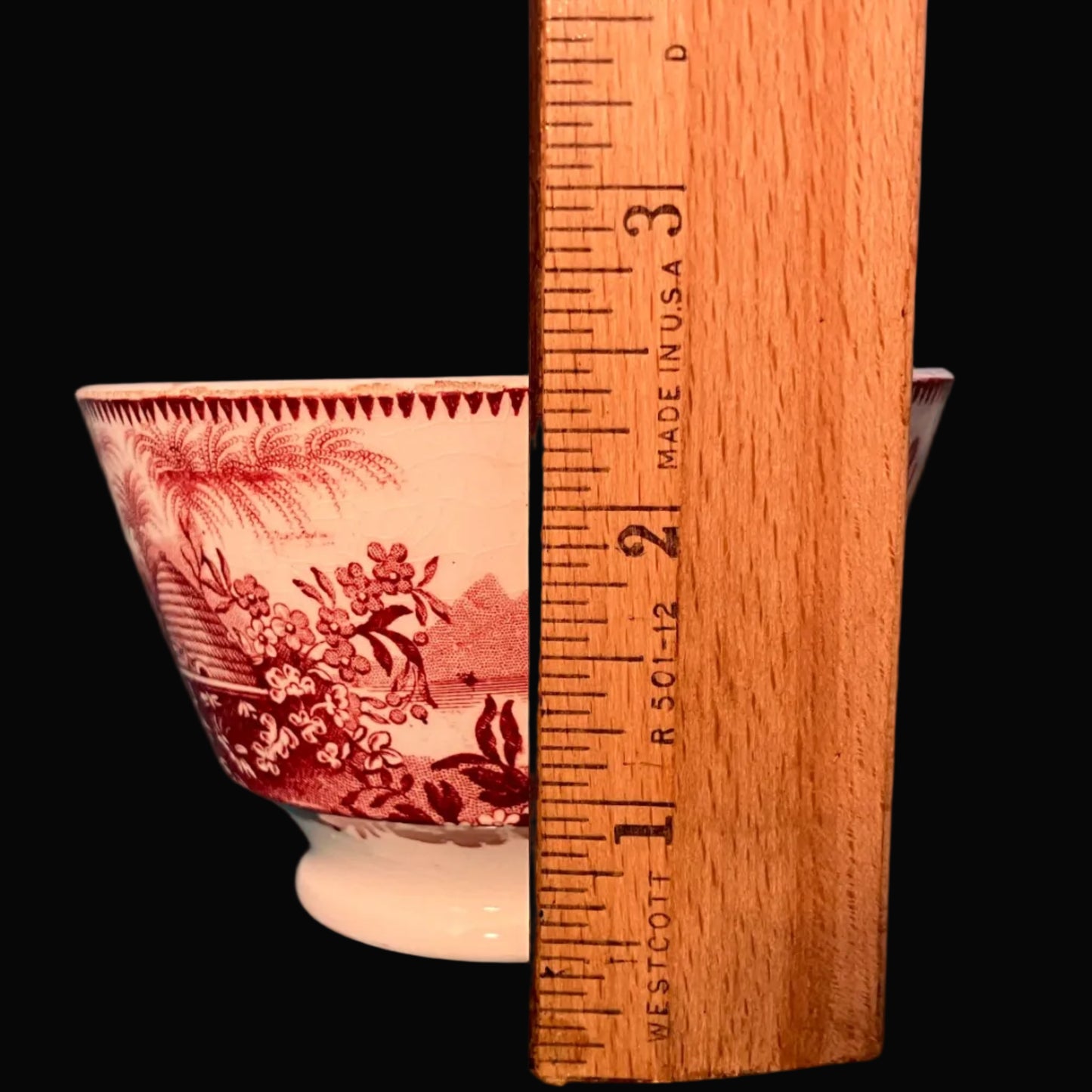 Antique Red Transferware Beehive Cup