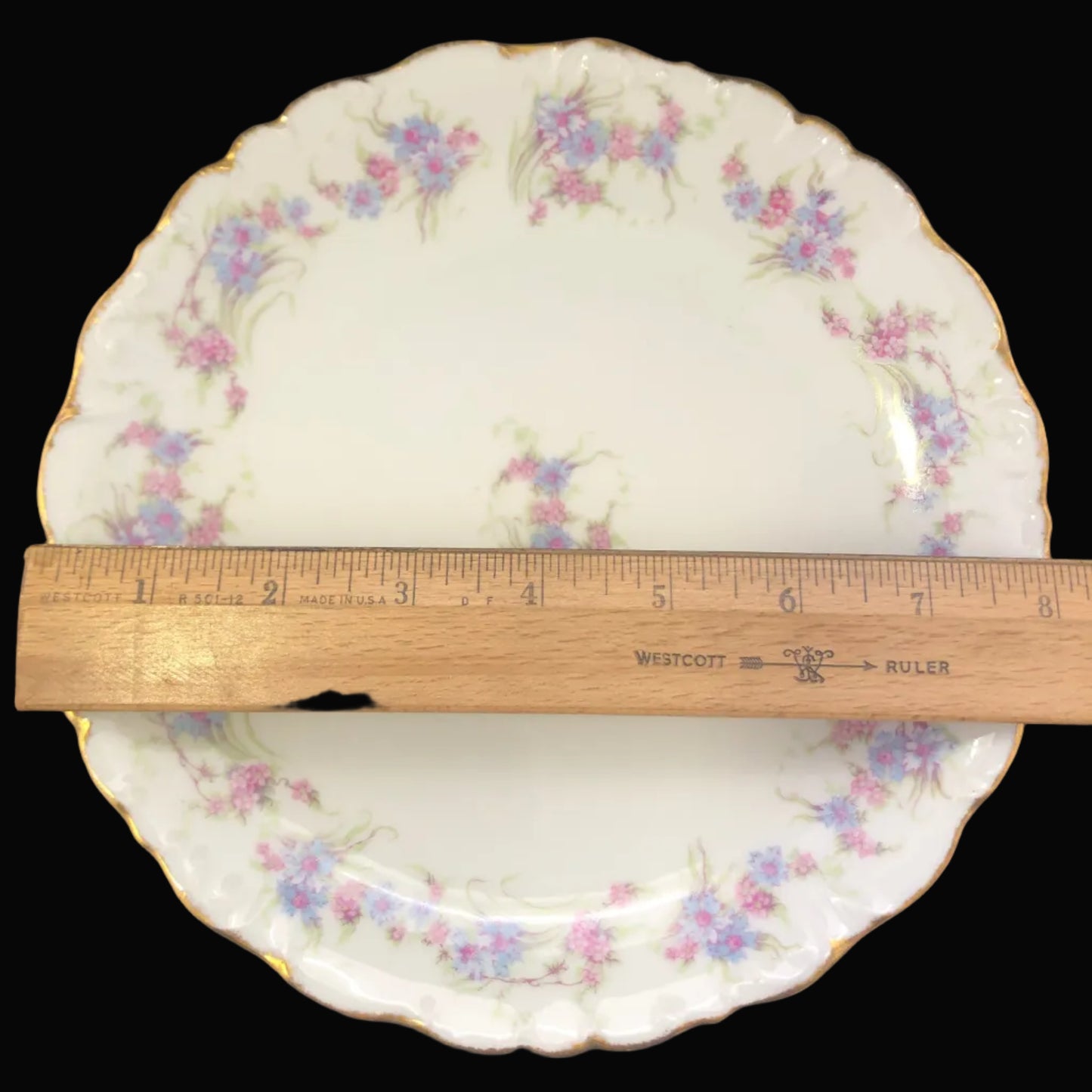 Antique Limoges Elite Works Plate, Bawo & Dotter France Porcelain, Blue Pink Floral Lunch Plate