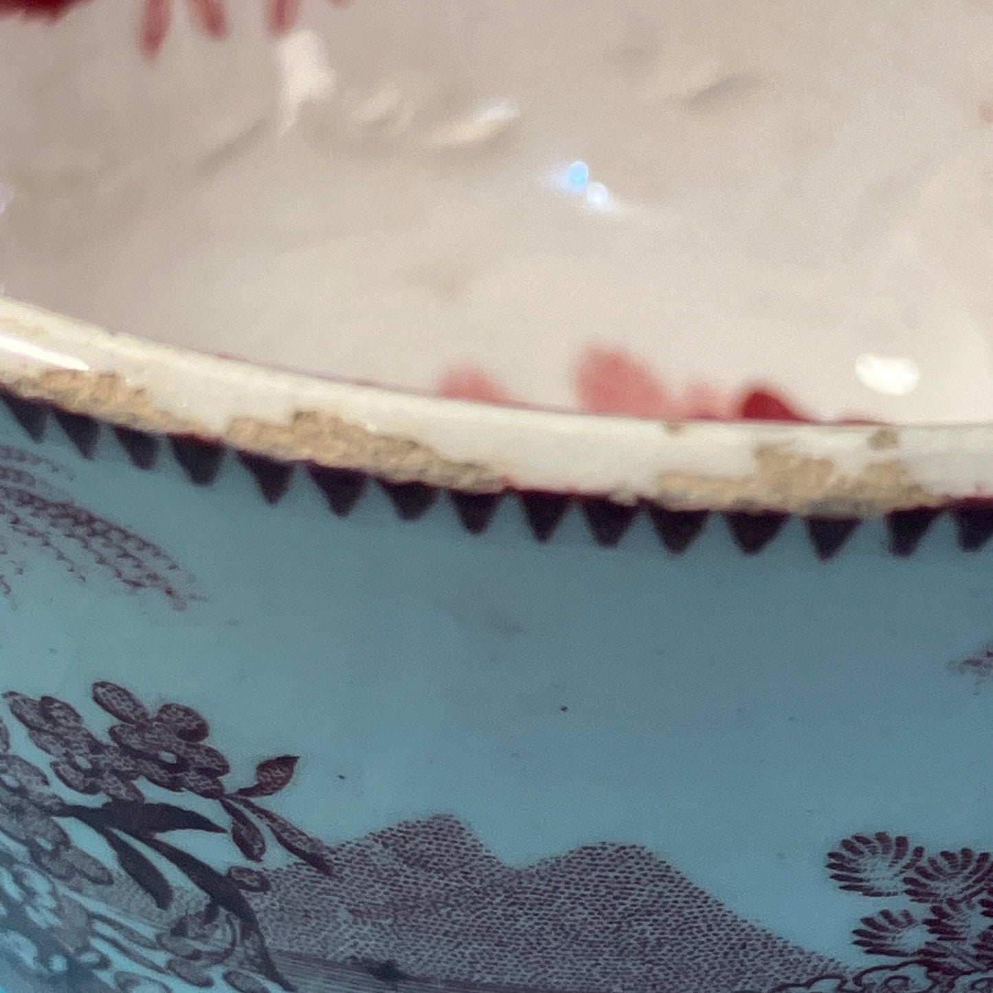 Antique Red Transferware Beehive Cup