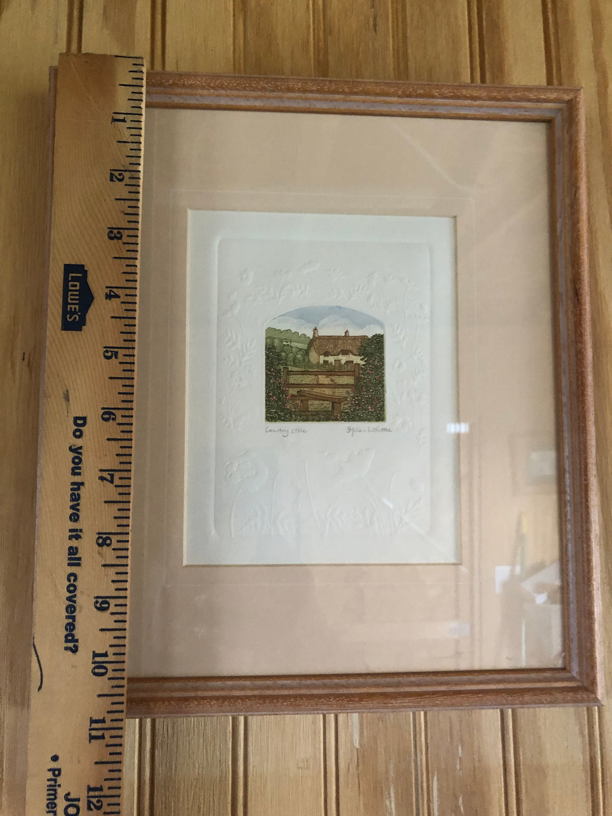 Vintage Stephen Whittle Country Stile Etching Signed Cottage Art Print Embossed Detail Wooden Framed