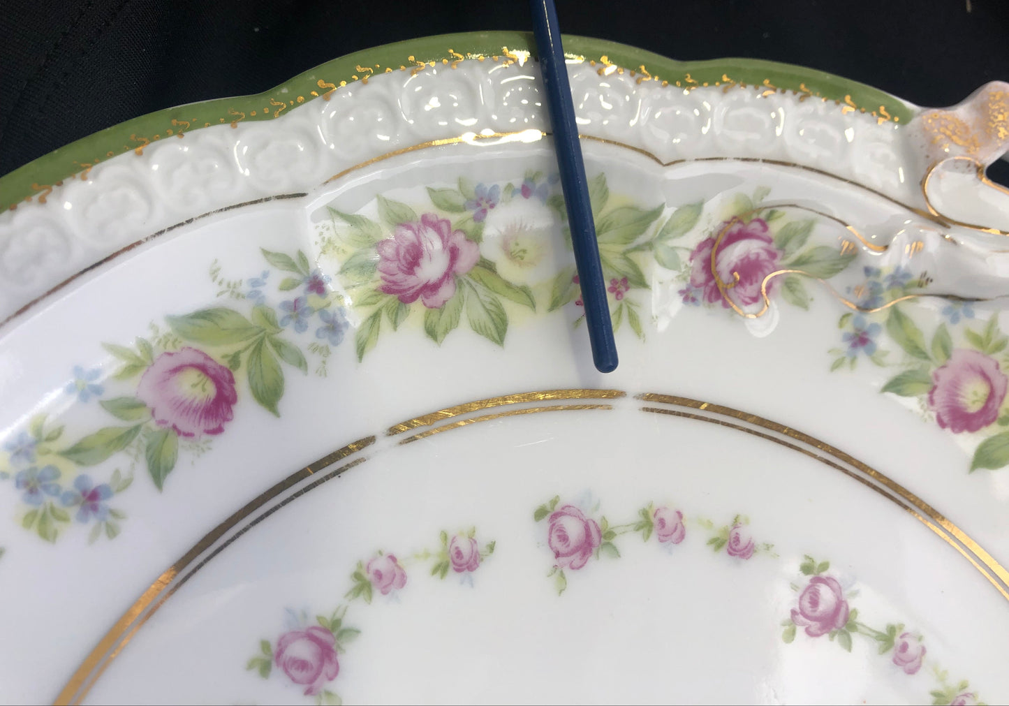 Antique Rosenthal RC Carmen Bavaria Cake Plate, Green & Roses Porcelain Serving Plate
