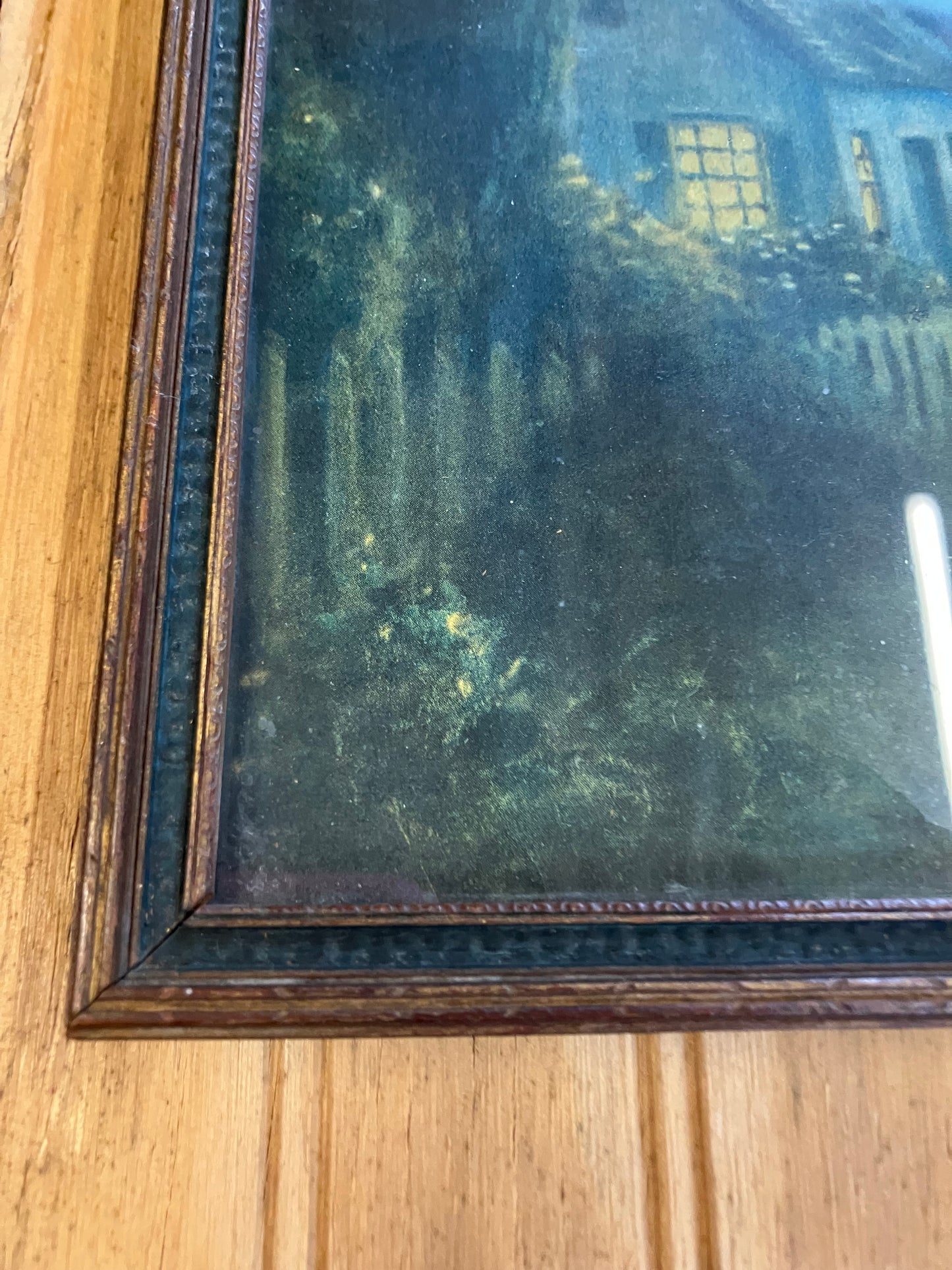 Vintage Framed Cottage Print – Moonlit Landscape – R. Atkinson Fox Style