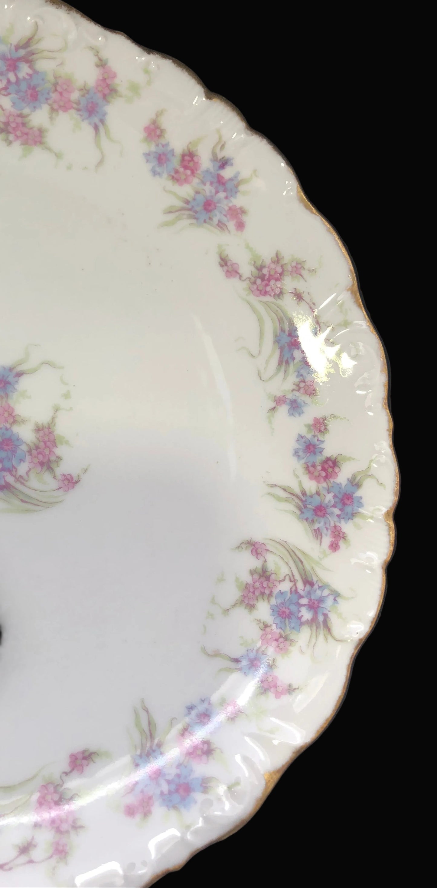 Antique Limoges Elite Works Plate, Bawo & Dotter France Porcelain, Blue Pink Floral Lunch Plate