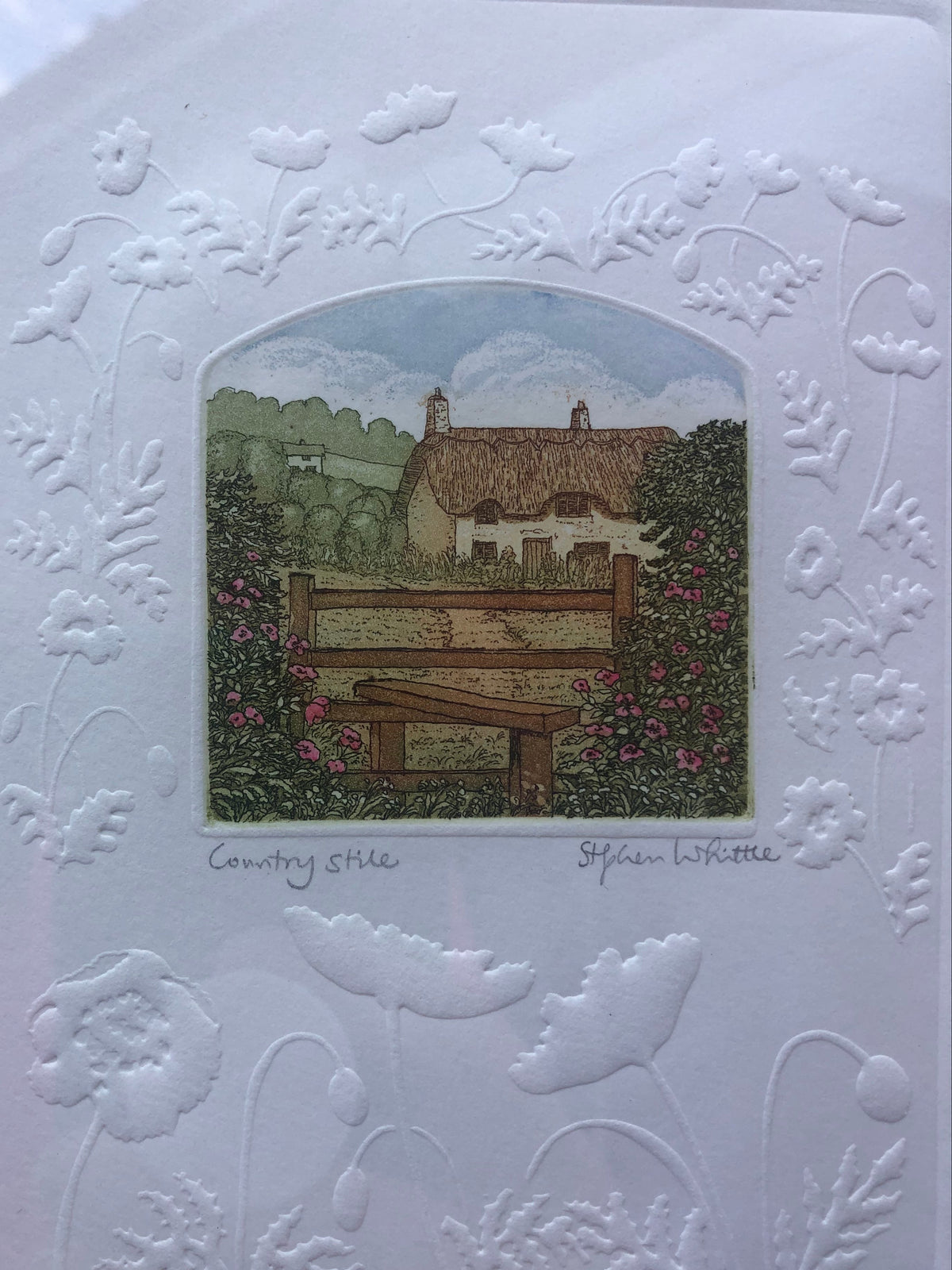 Vintage Stephen Whittle Country Stile Etching Signed Cottage Art Print Embossed Detail Wooden Framed