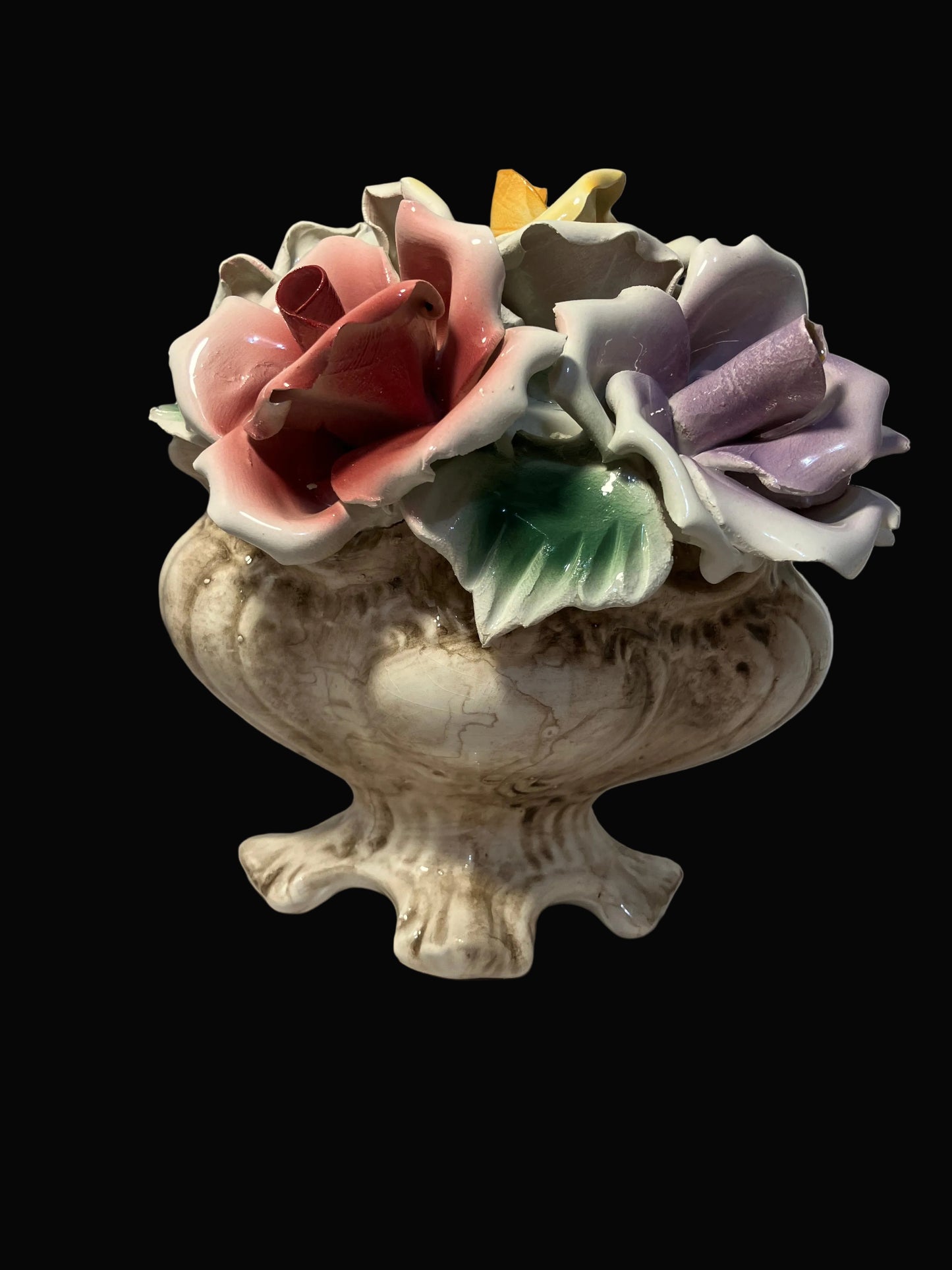 Vintage Capodimonte Porcelain Roses in Vase Base