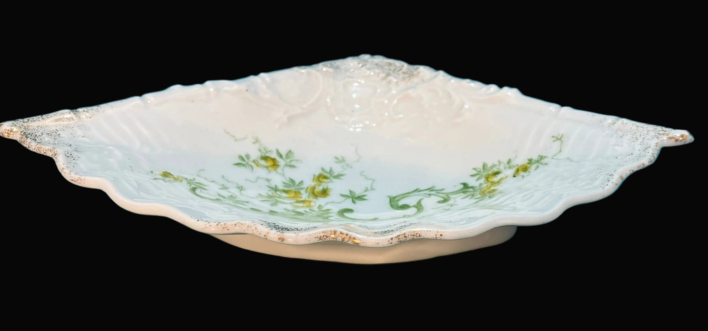 Antique Carlsbad Fan-Shaped Porcelain Dish