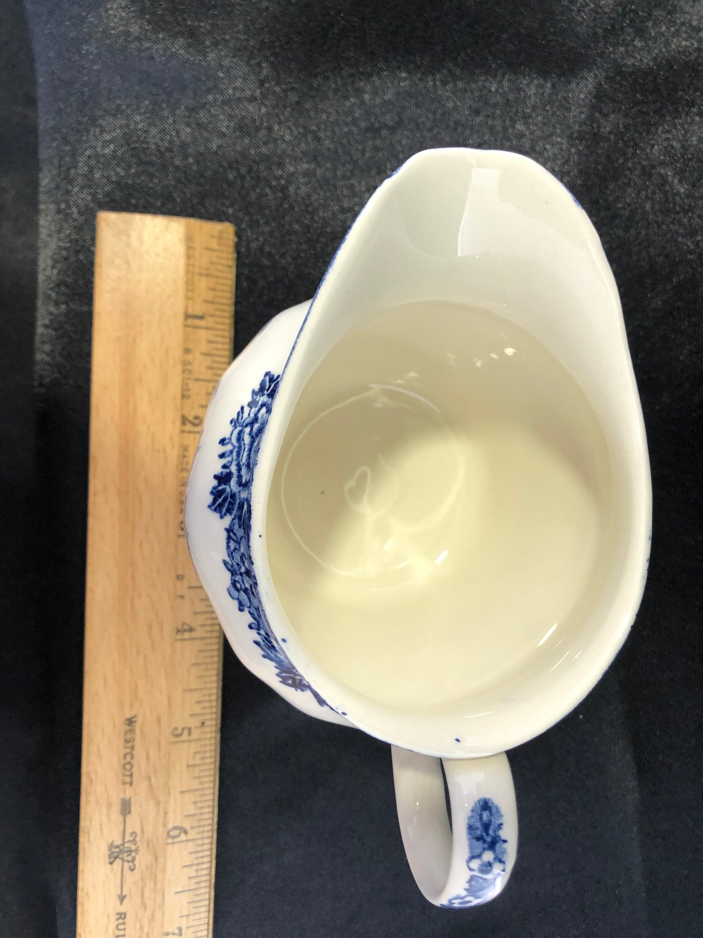 Vintage Staffordshire Blue & White Creamer – English Village Transferware Pitcher