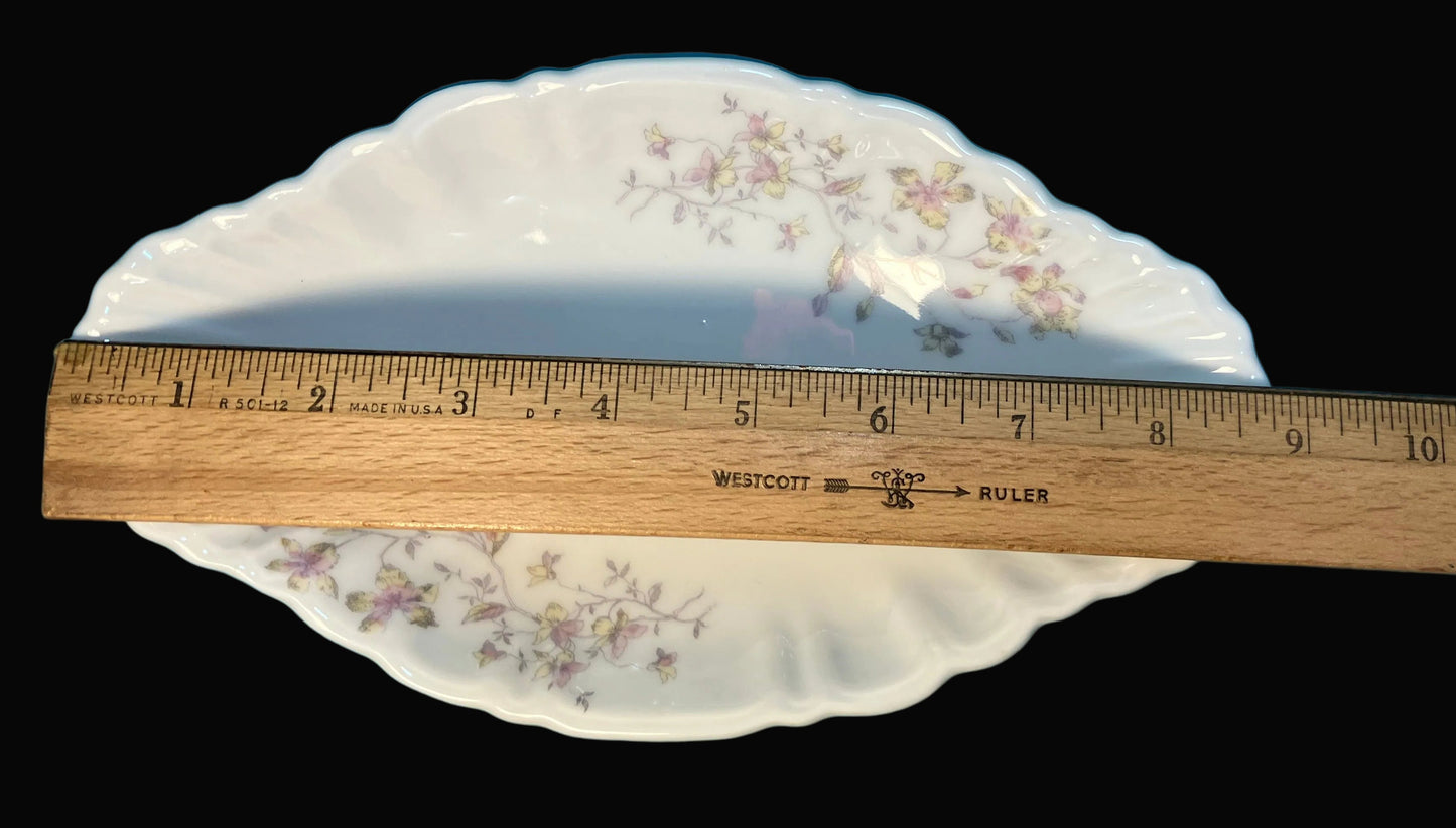 Antique LS&S Carlsbad Austria Porcelain Dish, L. Straus & Sons Importer, Scalloped Floral Serving Dish, Cottage Style China, 9 Inch Dish