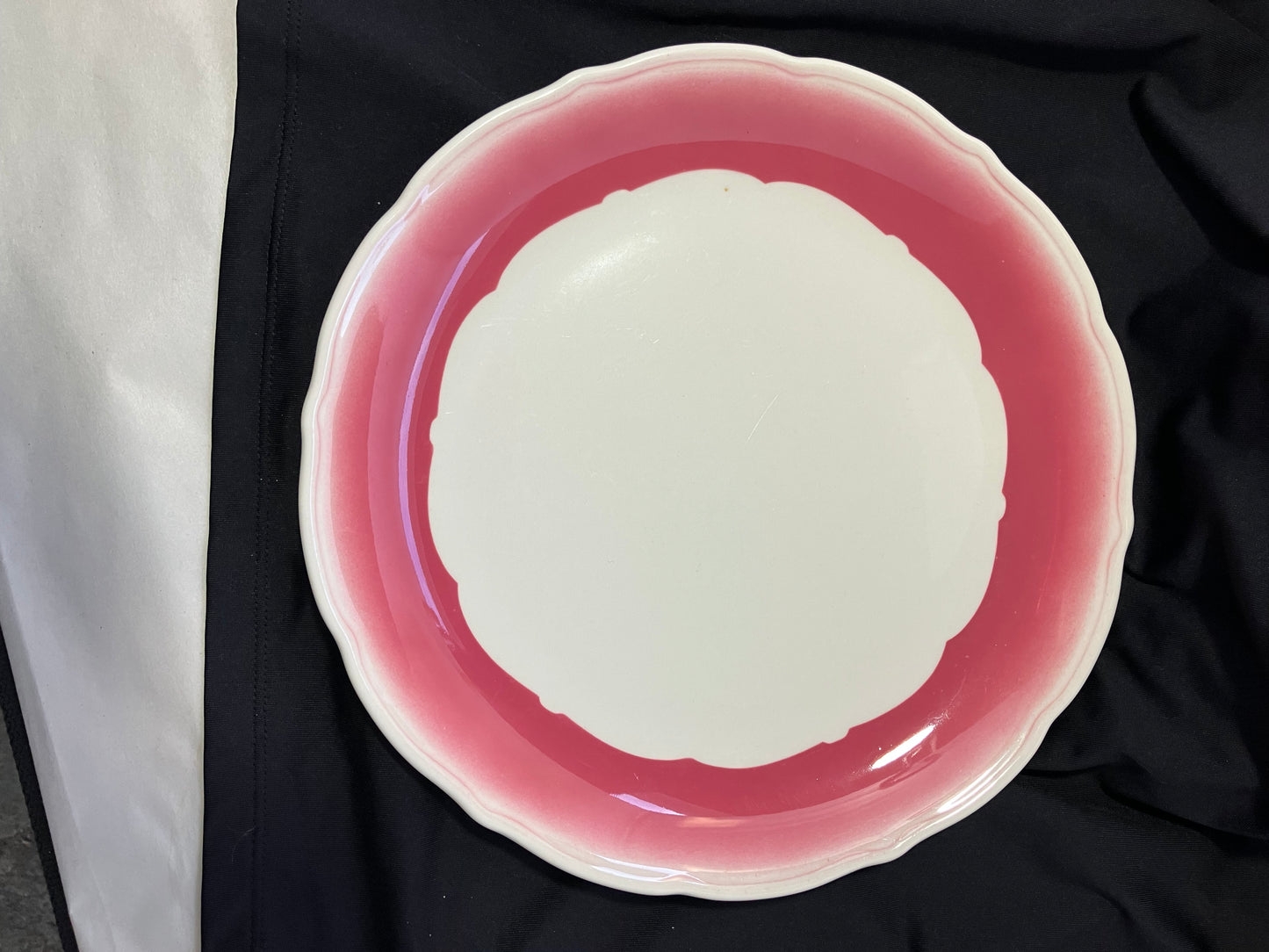 Vintage Syracuse China Restaurant Ware Dinner Plate, Pink Airbrushed Rim, Scalloped Edge