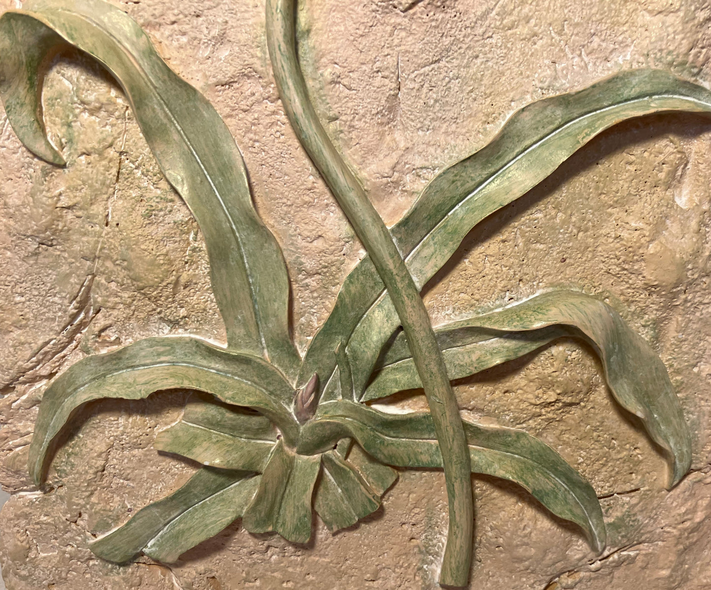 Vintage Cast Stone Floral Wall Plaque – Earth Tone Botanical Décor