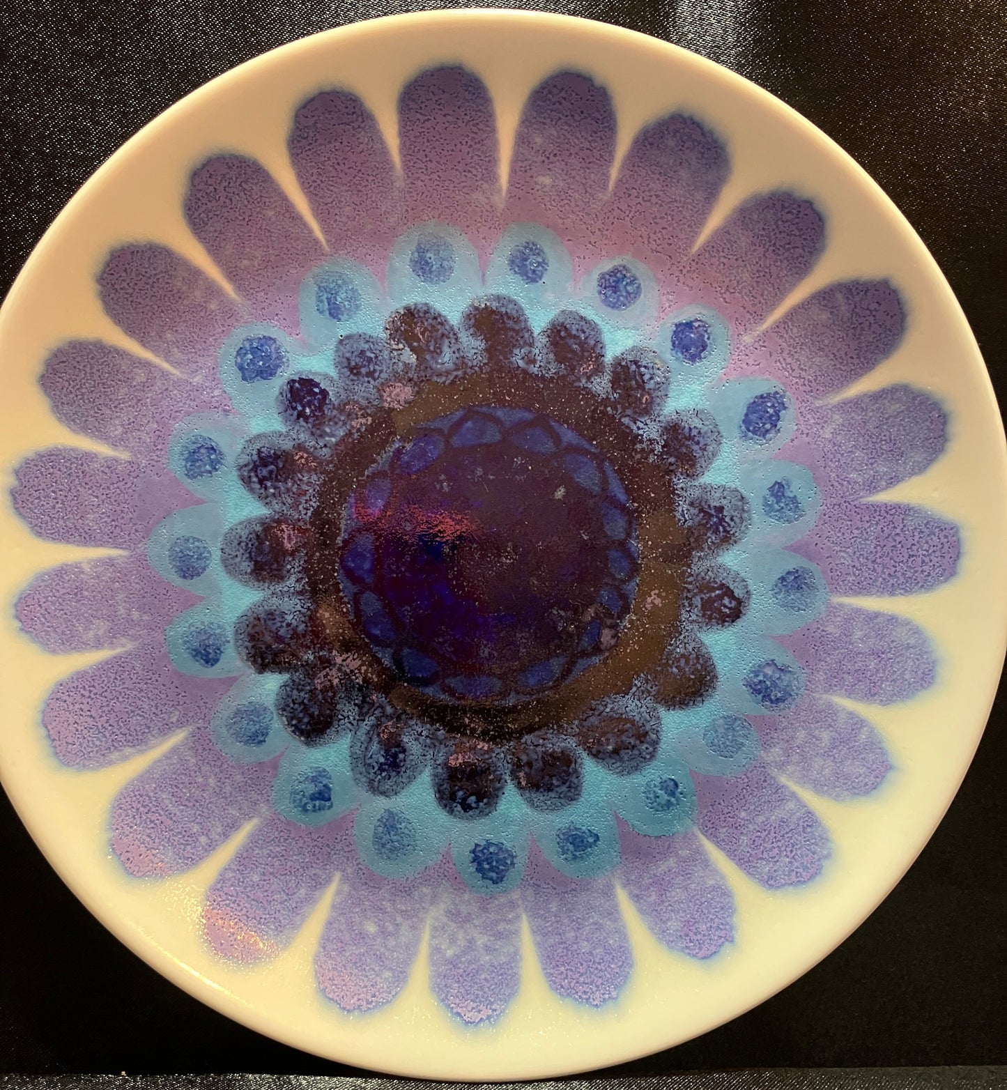 Vintage Arabia Finland Glow Plate Mid Century Modern Blue Flower Purple Lavender Finnish Pottery Salad Side