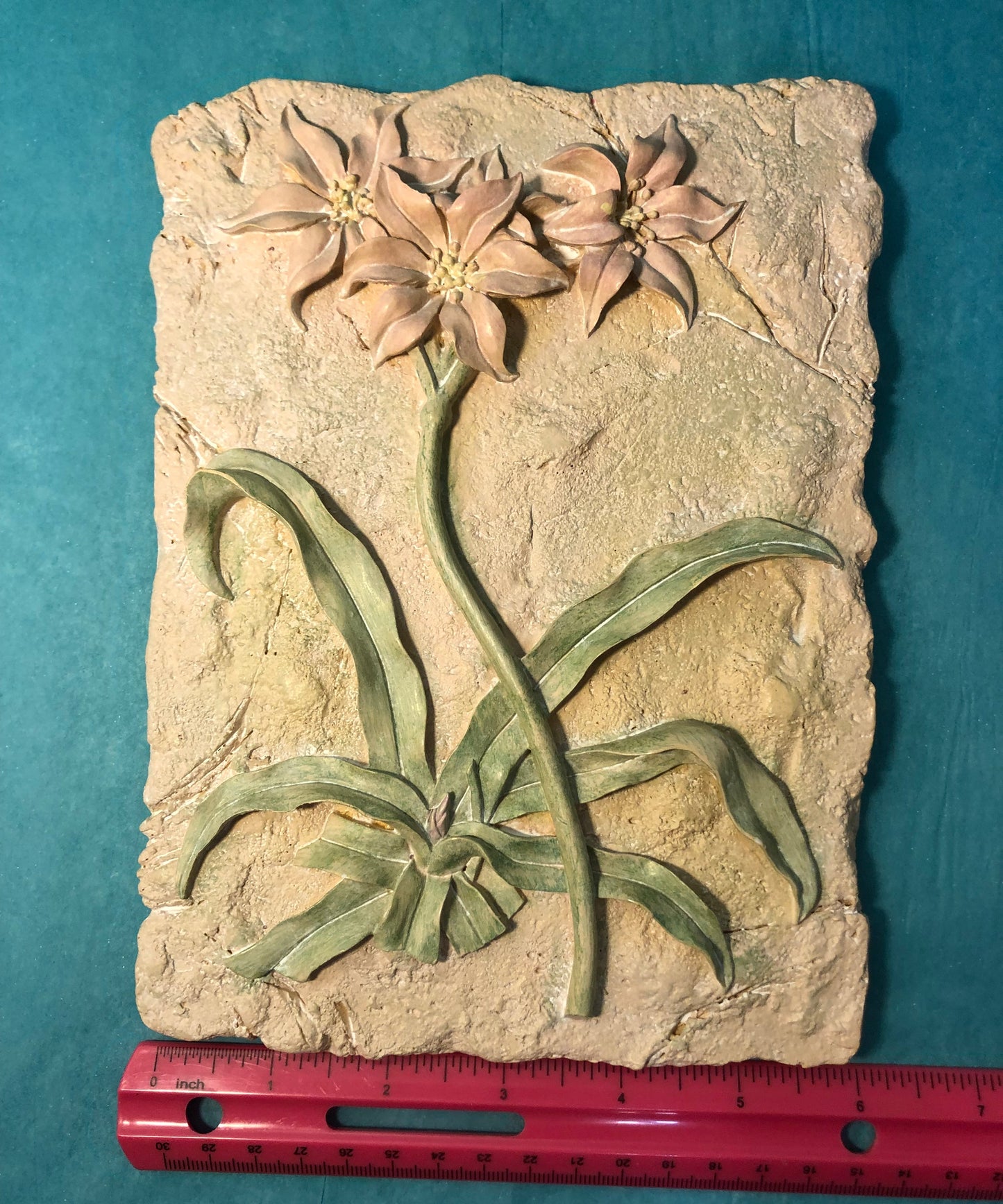 Vintage Cast Stone Floral Wall Plaque – Earth Tone Botanical Décor