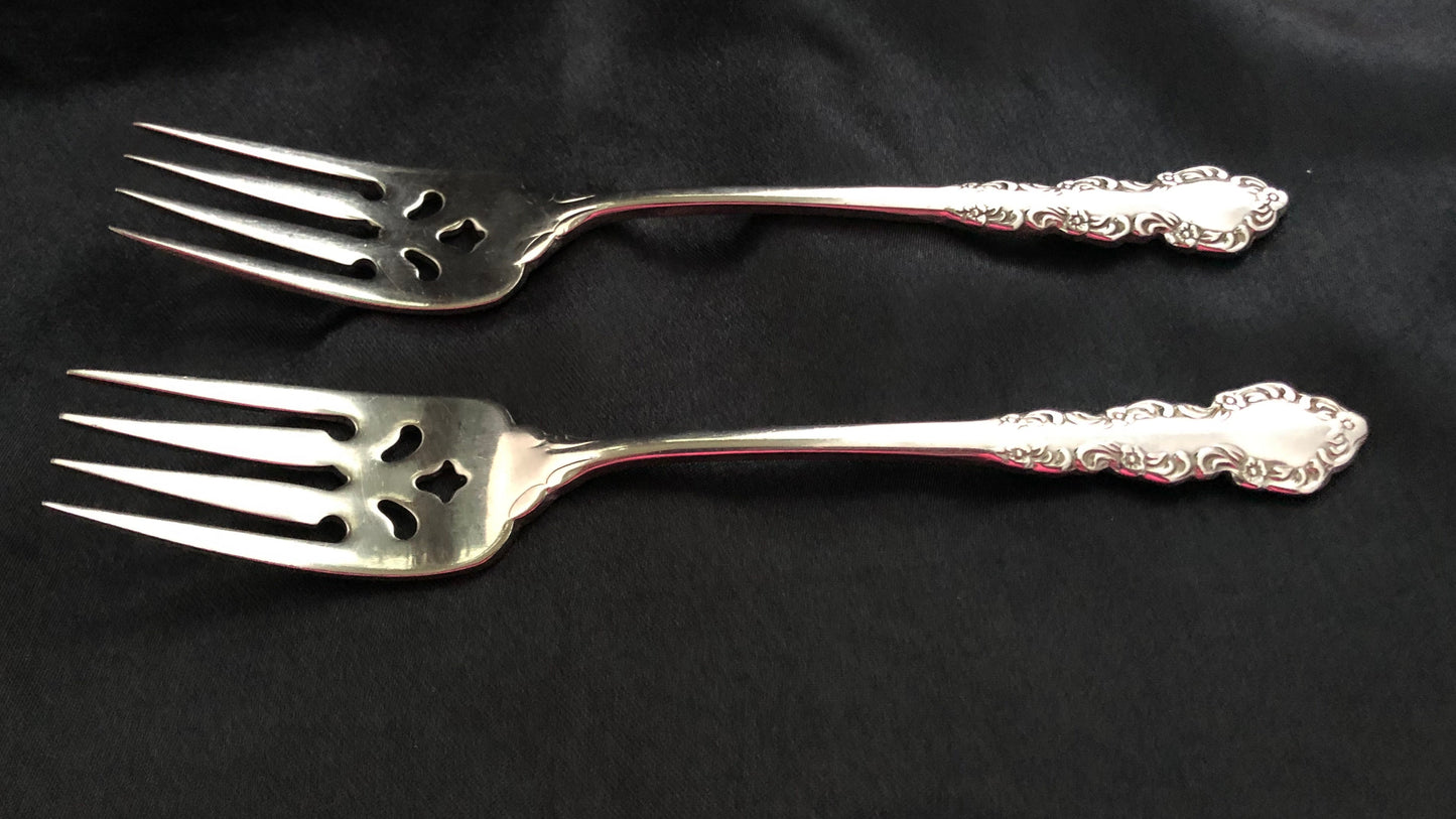 Vintage Oneida Shelley Salad Forks Set of 2 Stainless Steel Floral Pierced Flatware