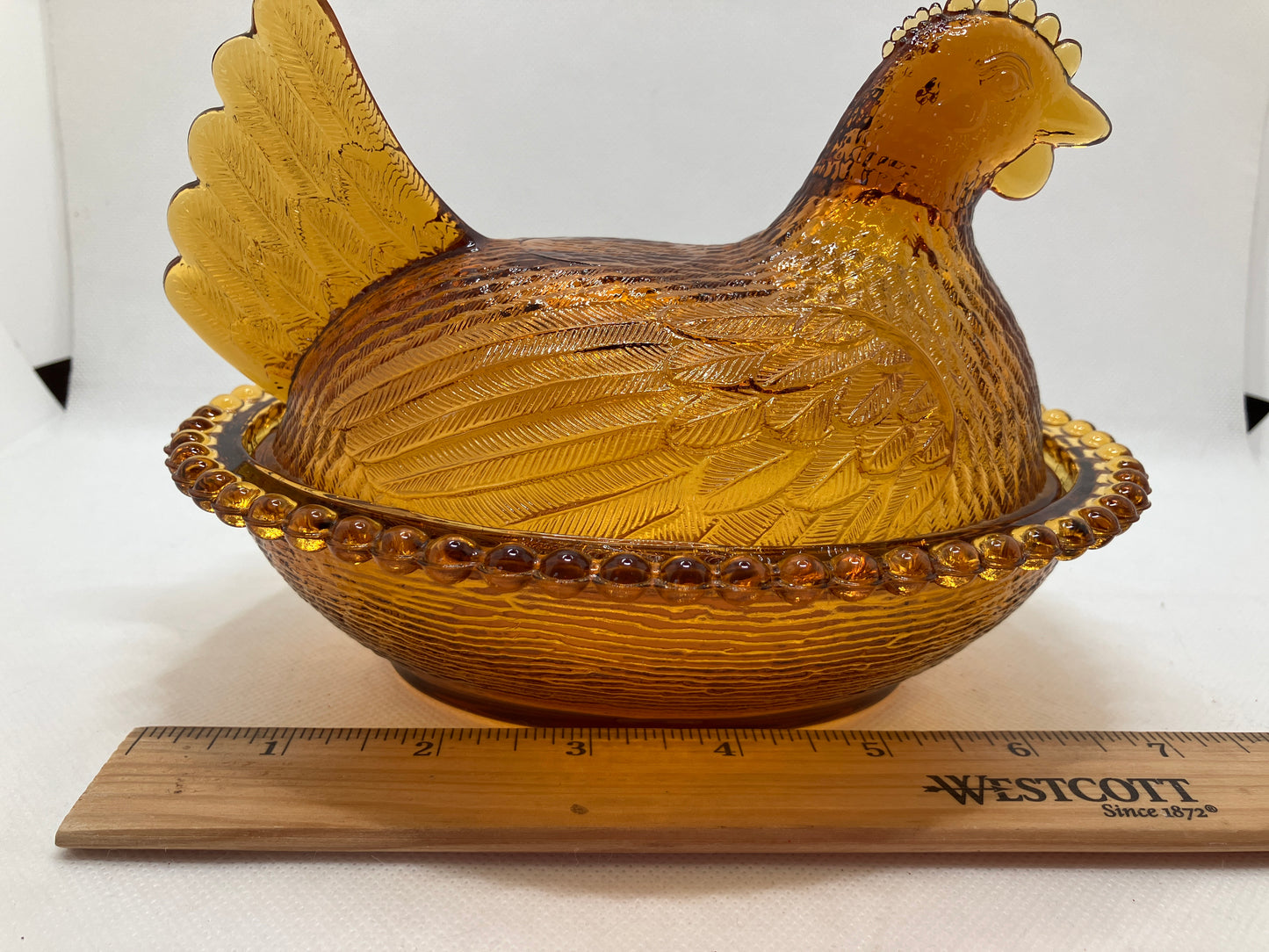 Vintage Amber Glass Dish - Hen on Nest