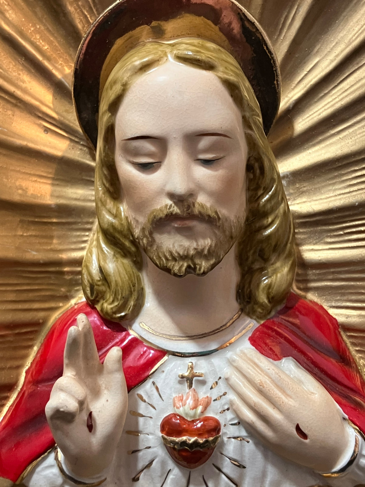 Vintage Sacred Heart of Jesus Wall Plaque – Catholic Religious Art – 1950s-60s Japan Ceramic